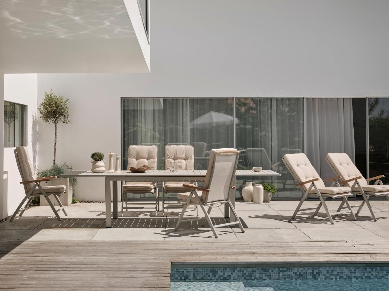 Gartenesstisch Lomma, 194-312x100 cm, Hellgrau