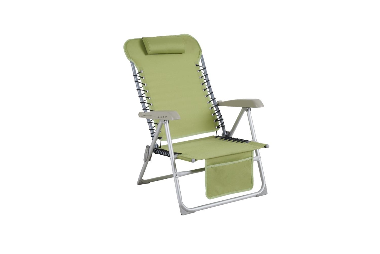 Der Gartenstuhl Ulrika überzeugt mit seinem modernen Design. Gefertigt wurde er aus Stoff, welches einen grünen Farbton besitzt. Das Gestell ist auch aus Metall und hat eine silberne Farbe. Die Sitzhöhe des Stuhls beträgt 30 cm.