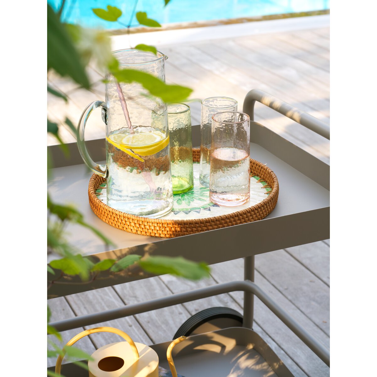Garten-Servierwagen Trolly, Dusty Green - aus Aluminium, mit Rollen