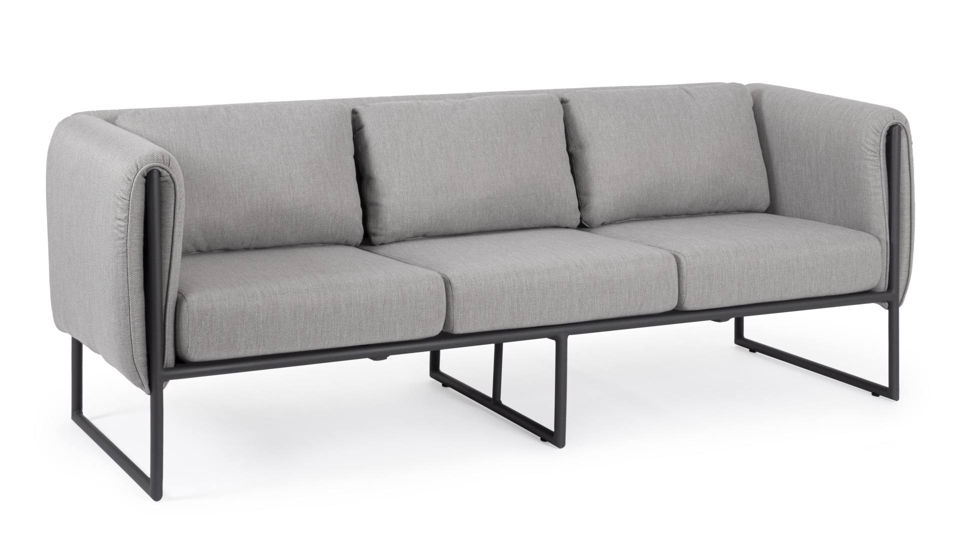 Das Gartensofa Pixel überzeugt mit seinem modernen Design. Gefertigt wurde es aus Olefin-Stoff, welcher einen grauen Farbton besitzt. Das Gestell ist aus Aluminium und hat eine schwarze Farbe. Das Sofa verfügt über eine Sitzhöhe von 42 cm und ist für den 