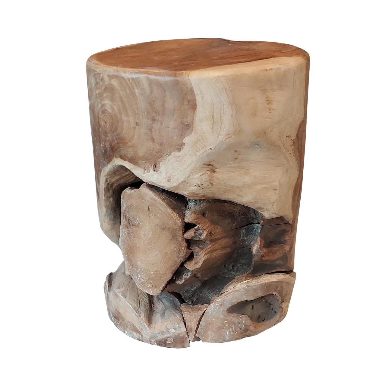 Beistelltisch Stamrut - massives Teakholz, Braun & Natur, Ø 30 cm