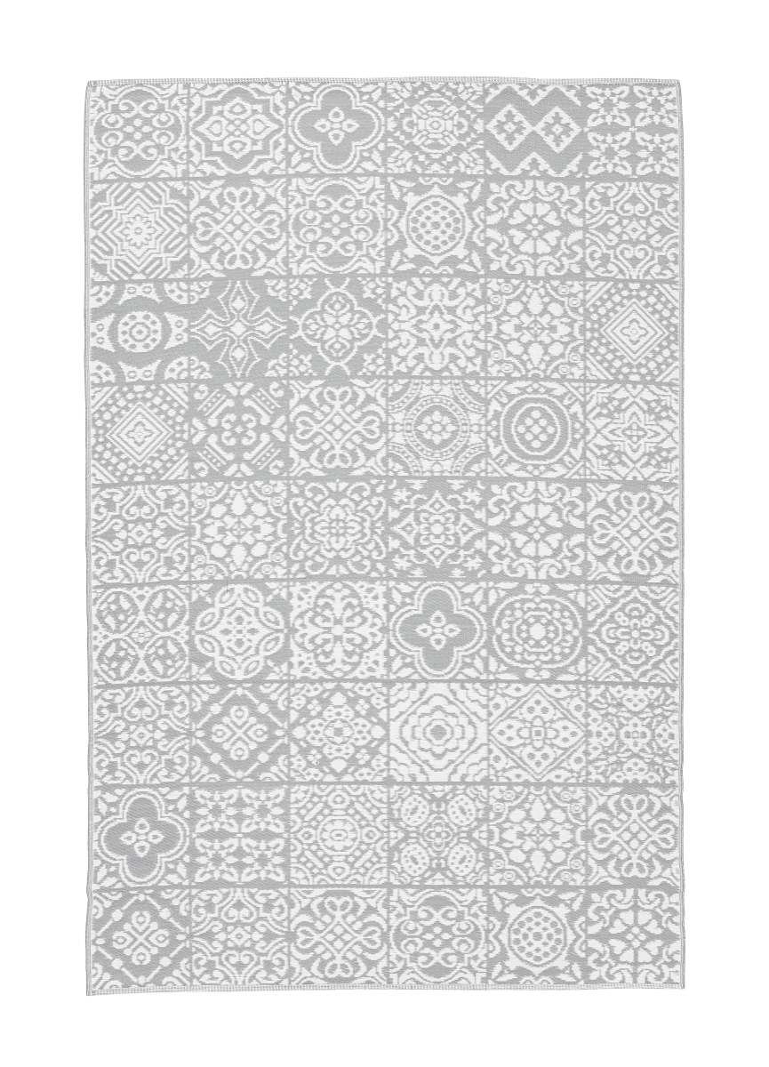 Der Outdoor Teppich Shiraz überzeugt mit seinem modernen Design. Gefertigt wurde er aus Kunststofffasern, welche einen grauen Farbton besitzt. Der Teppich verfügt über eine Größe von 150x210 cm und ist für den Outdoor Bereich geeignet.