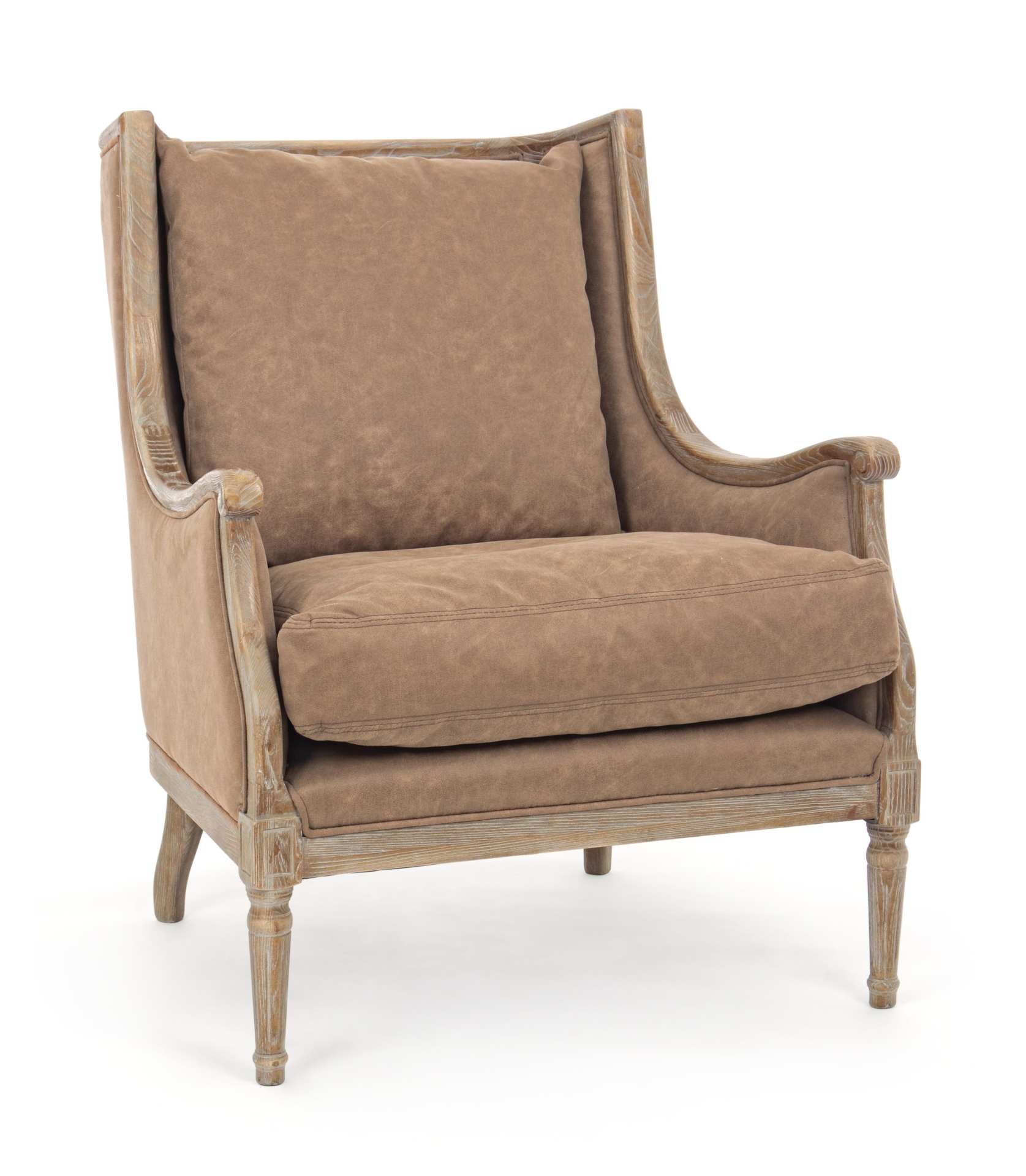 Der Sessel Catherina überzeugt mit seinem klassischen Design. Gefertigt wurde er aus Stoff, welcher einen braunen Farbton besitzt. Das Gestell ist aus Eschenholz und hat eine natürliche Farbe. Der Sessel besitzt eine Sitzhöhe von 48 cm. Die Breite beträgt