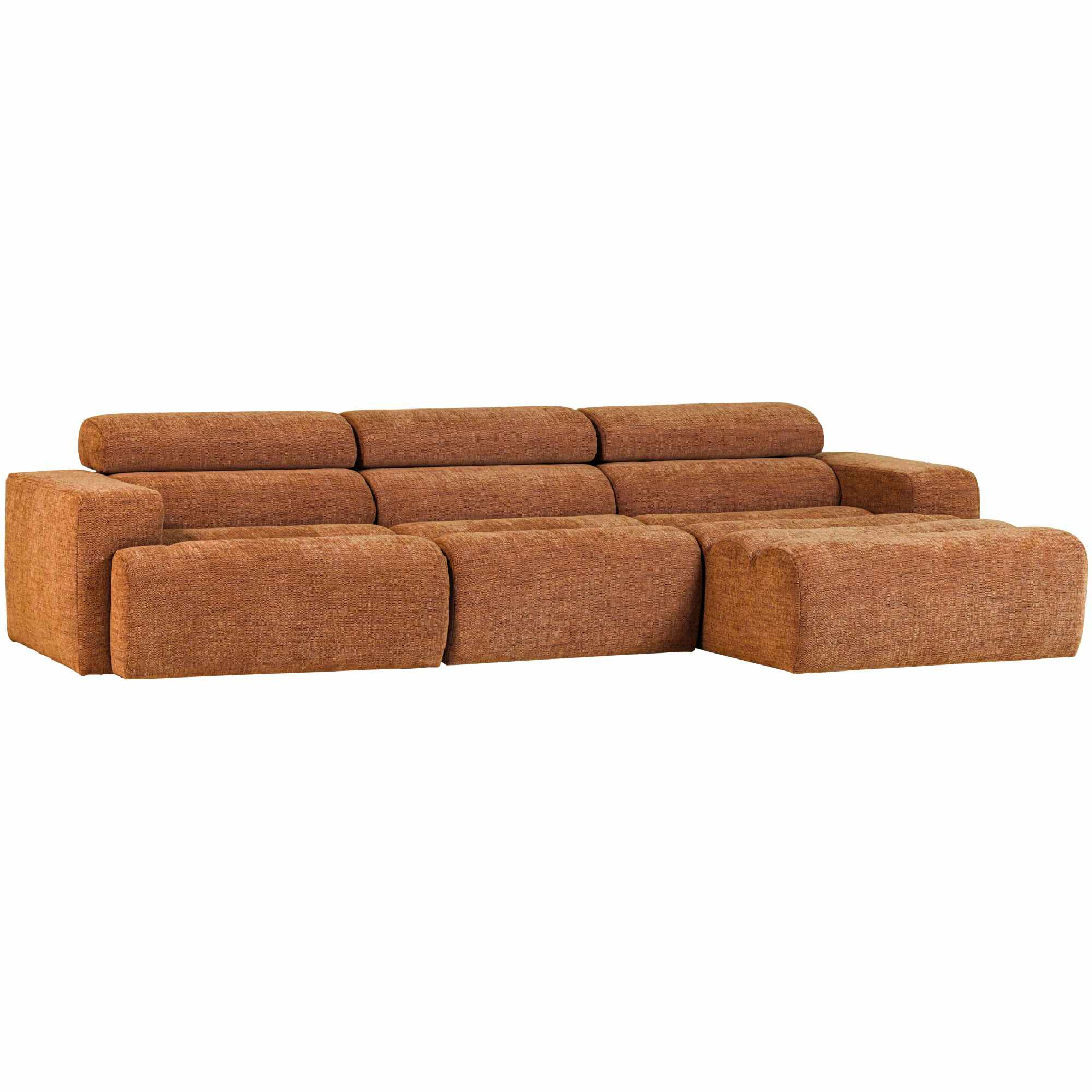 Ecksofa Novi aus robustem Melange-Stoff, modern mit Chaiselongue rechts, orange, verstellbare Nackenstütze