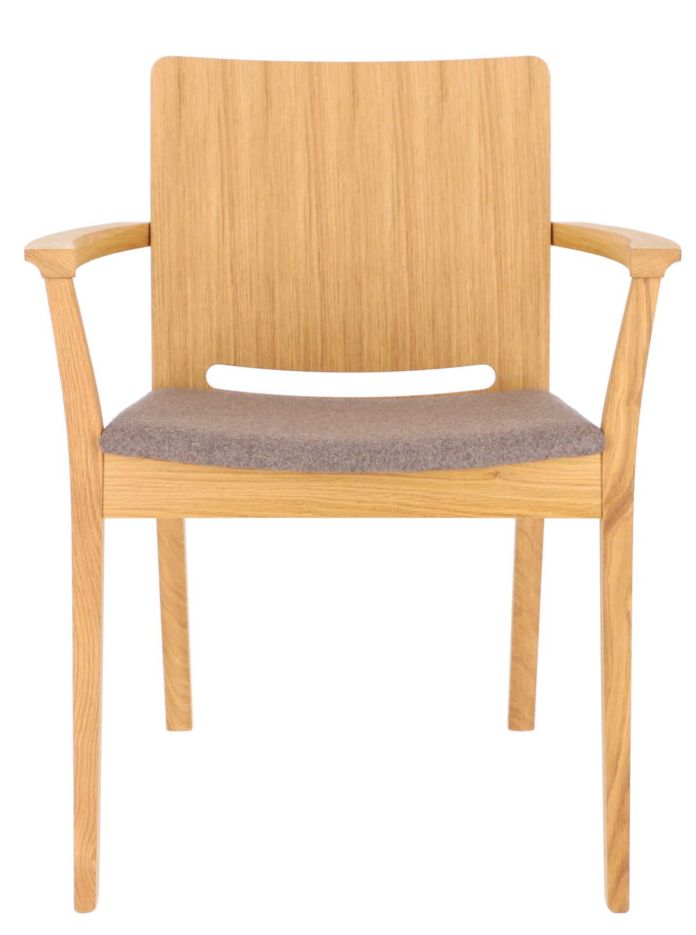Der Esszimmerstuhl Kelley wurde aus massiver Eiche gefertigt, die Sitzfläche wurde aus Wolle hergestellt. Durch die Armlehnen wird der Tisch nur noch bequemer. Designet wurde der Tisch von der Marke Jan Kurtz.