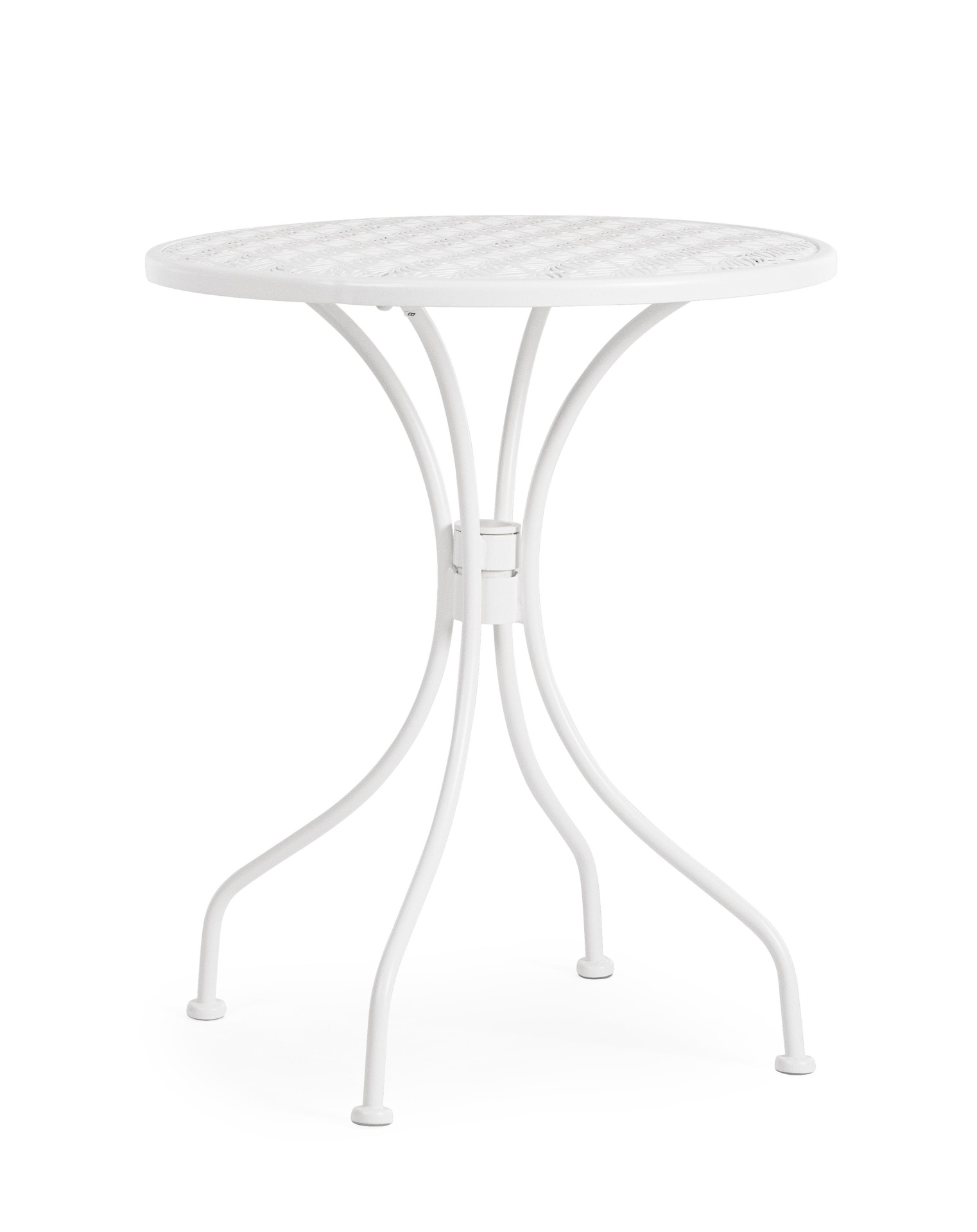 Der Gartentisch Lizette überzeugt mit seinem klassischen Design. Gefertigt wurde er aus Aluminium, welches einen weißen Farbton besitzt. Das Gestell ist aus auch Aluminium und hat eine weiße Farbe. Der Tisch verfügt über einen Durchmesser von 60 cm und is