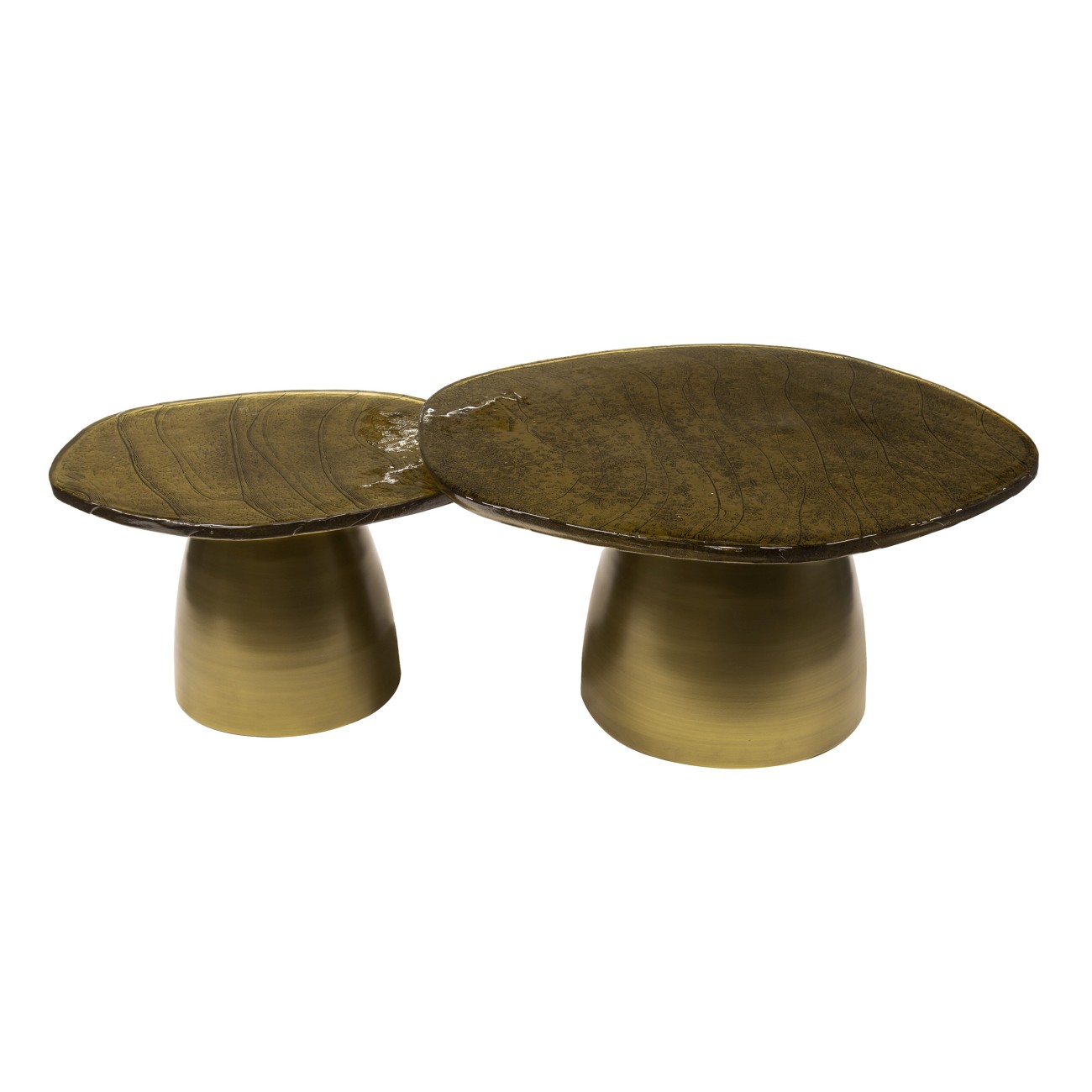 2er-Set Couchtisch Klidun Cone - Glas & Metall, Antikgold