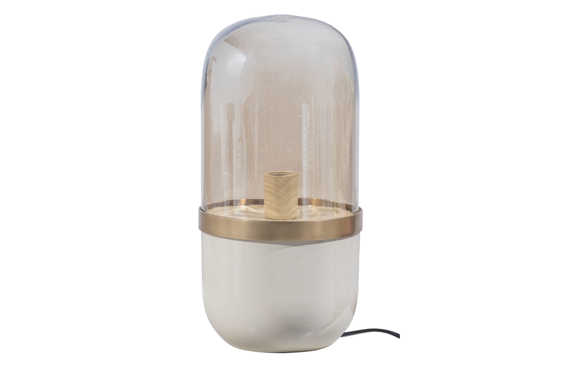 Die besondere Tischlampe Flora überzeugt mit ihrem schlichtem Design. Gefertigt wurde die Lampe aus Metall und Glas, welches einen weißen Farbton besitzt.