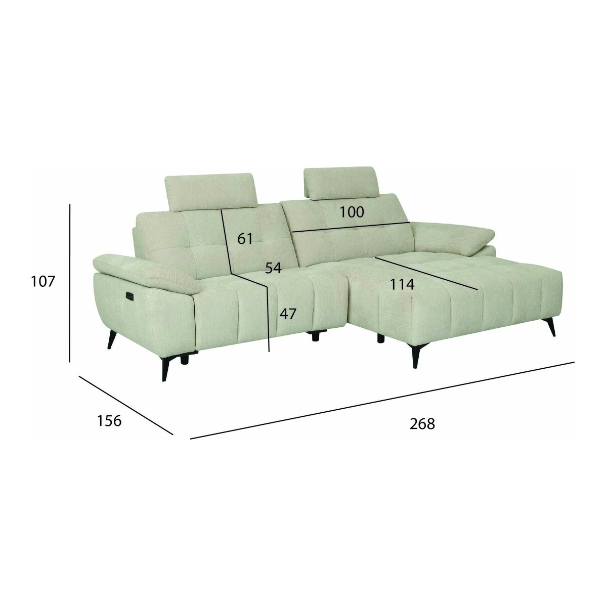 Ecksofa Odaloc Rechts Stoff Beige - elektrische Fußstütze & USB-Port