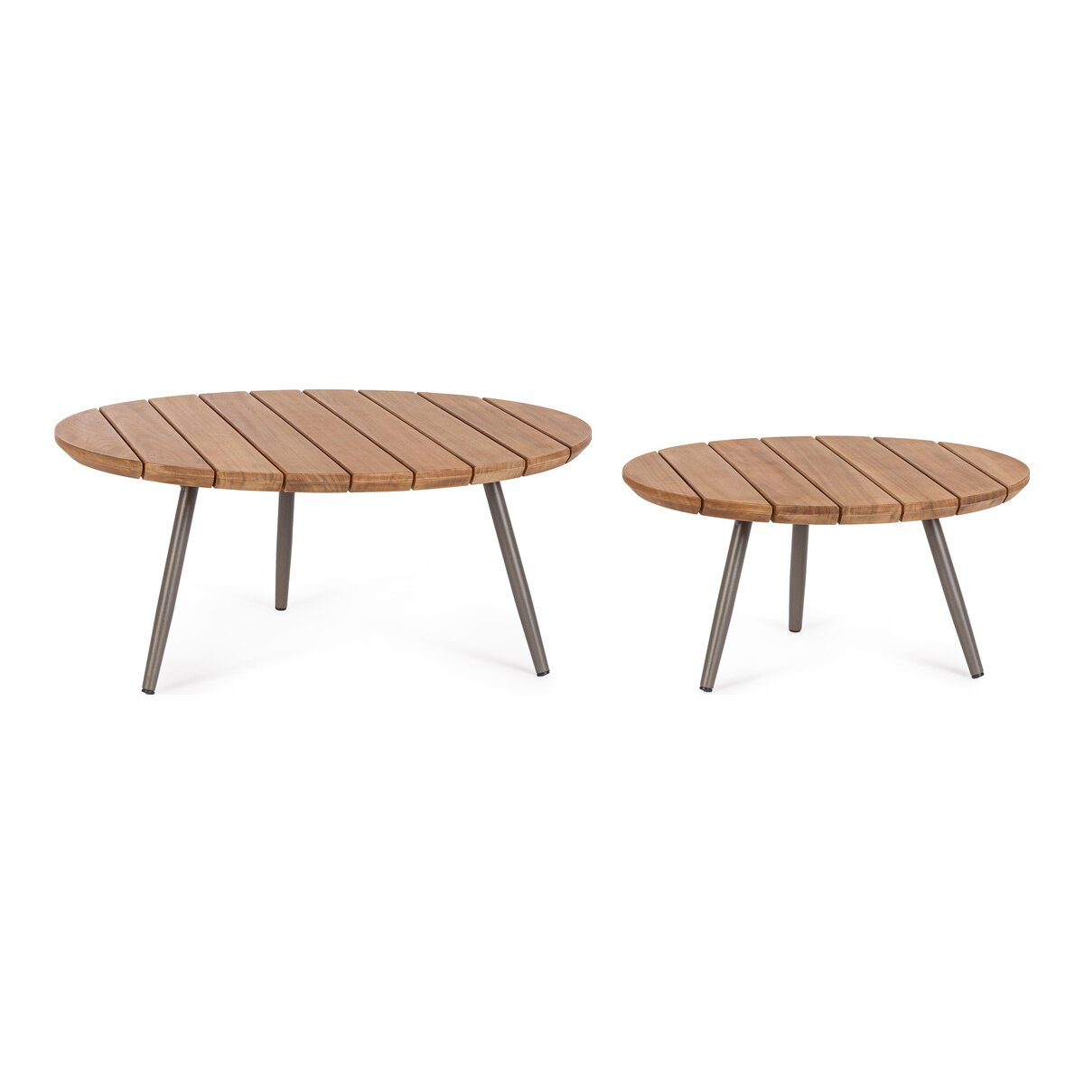 2er-Set Gartencouchtisch Corbeta - Edelstahl & Teakholz Natur, Ø 60 / 80 cm
