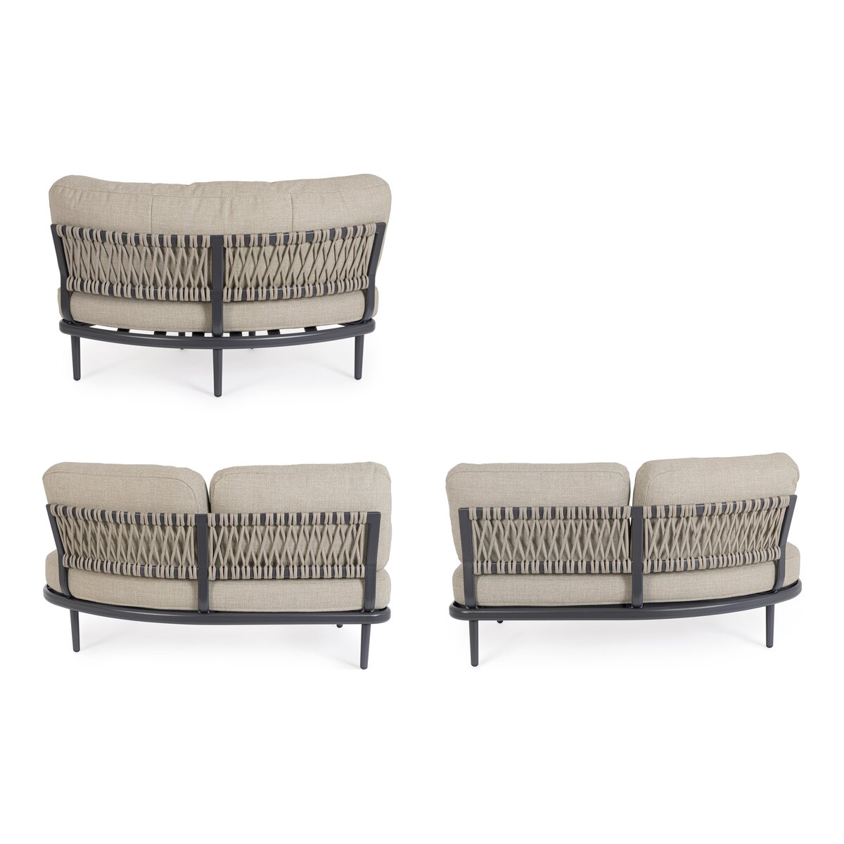 Gartenecksofa Helios - Aluminium, Seilgeflecht, Olefin-Stoff, Anthrazit