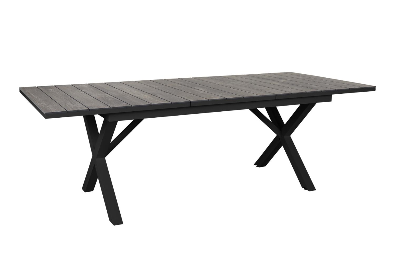 Der Gartenesstisch Hillmond überzeugt mit seinem modernen Design. Gefertigt wurde die Tischplatte aus Metall und besitzt einen schwarze Farbton. Das Gestell ist auch aus Metall und hat eine schwarze Farbe. Der Tisch besitzt eine Länger von 160 cm welche b