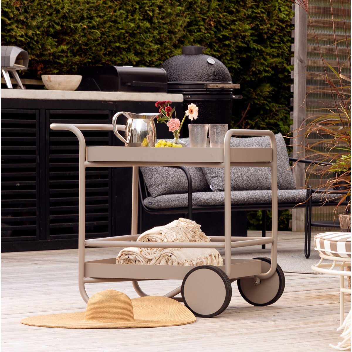 Garten-Servierwagen Trolly, Khaki - aus Aluminium, mit Rollen