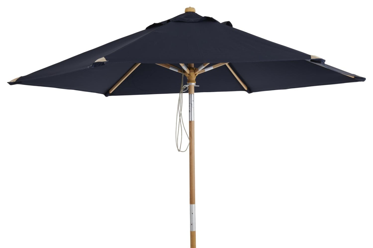 Der Sonnenschirm Trieste überzeugt mit seinem modernen Design. Gefertigt wurde er aus Kunstfasern, welcher einen blauen Farbton besitzt. Das Gestell ist aus Buchenholz und hat eine natürliche Farbe. Der Schirm hat einen Durchmesser von 250 cm.
