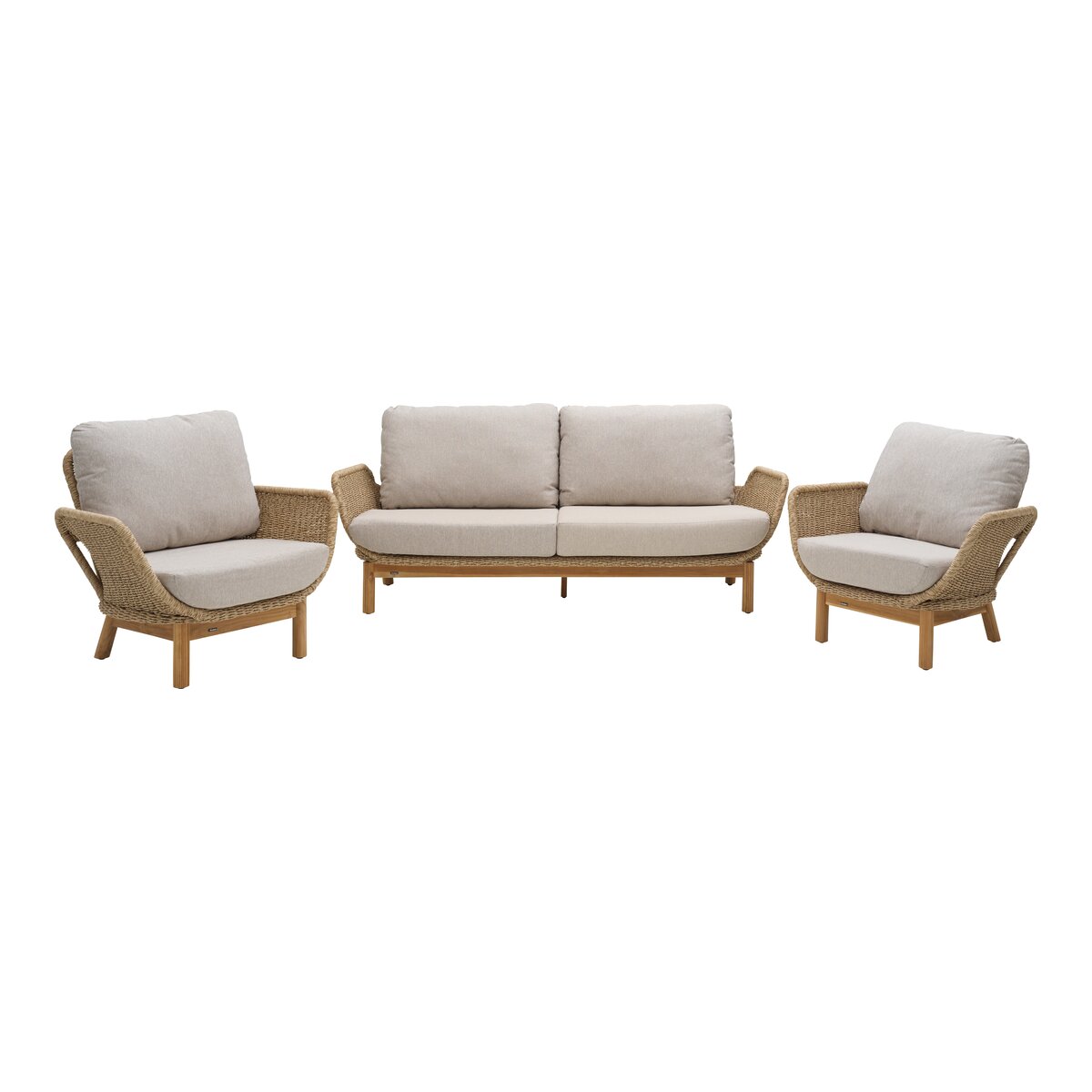 Gartensofa Lily 2,5-Sitzer Natur/Beige - Polyrattan & Teakholz, inkl. Kissen