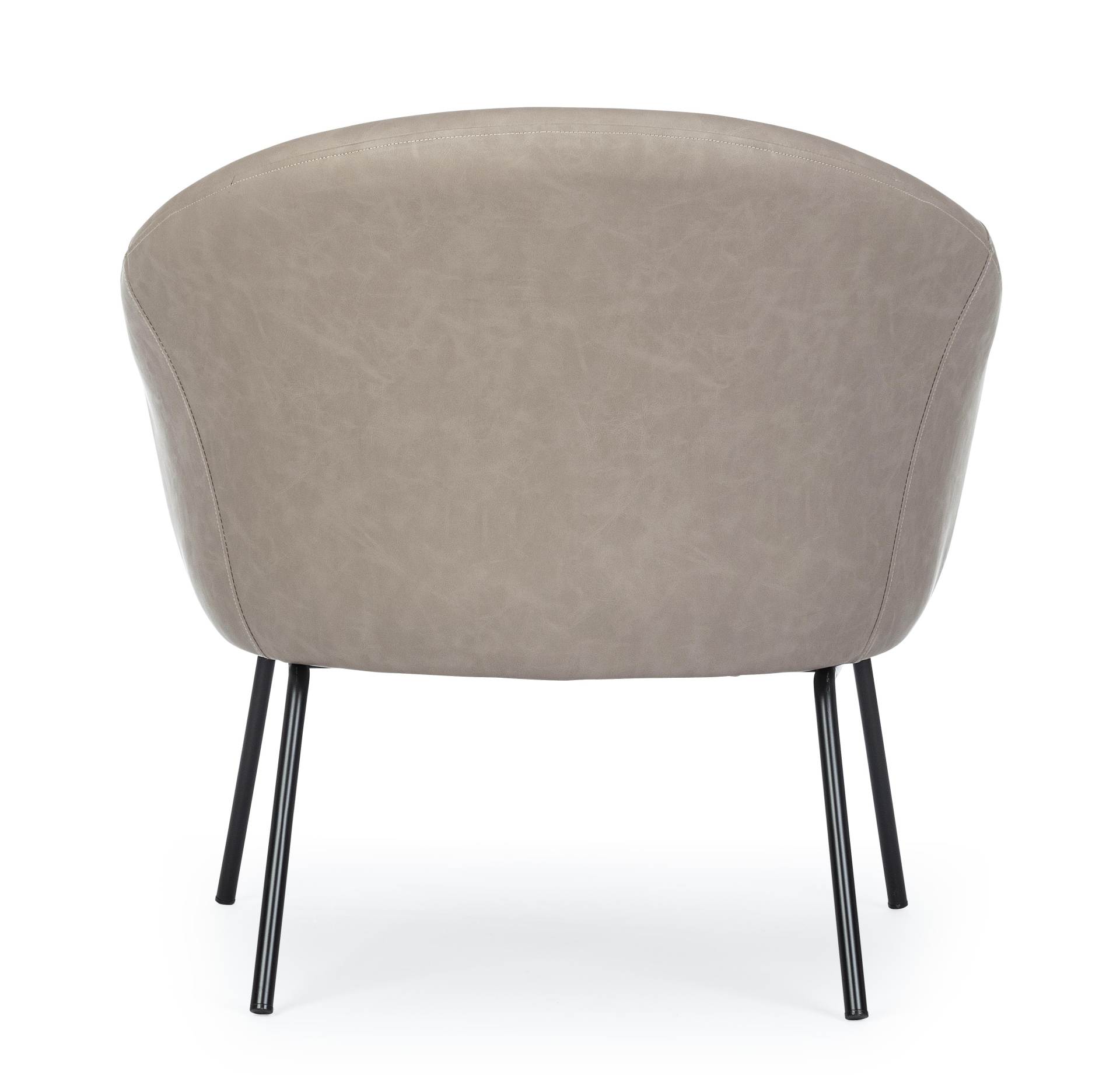 Der Sessel Aiko überzeugt mit seinem modernen Design. Gefertigt wurde er aus Kunstleder, welches einen Taupe Farbton besitzt. Das Gestell ist aus Metall und hat eine schwarze Farbe. Der Sessel besitzt eine Sitzhöhe von 45 cm. Die Breite beträgt 80 cm.