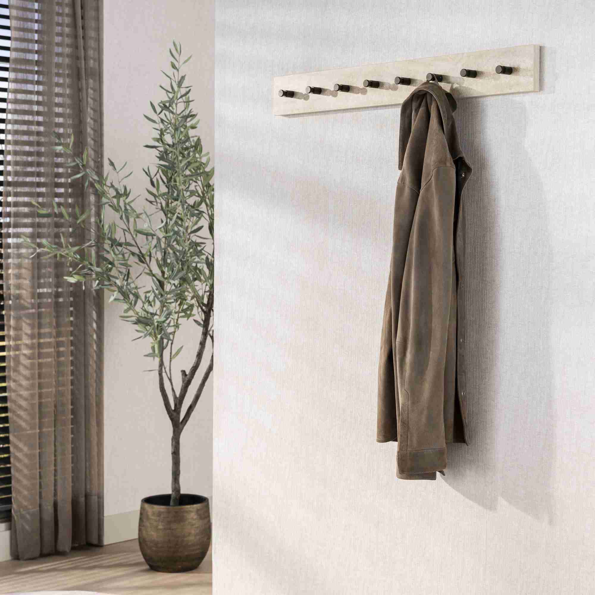 Wandgarderobe Oniva mit 8 Haken und Keramik in Travertinoptik