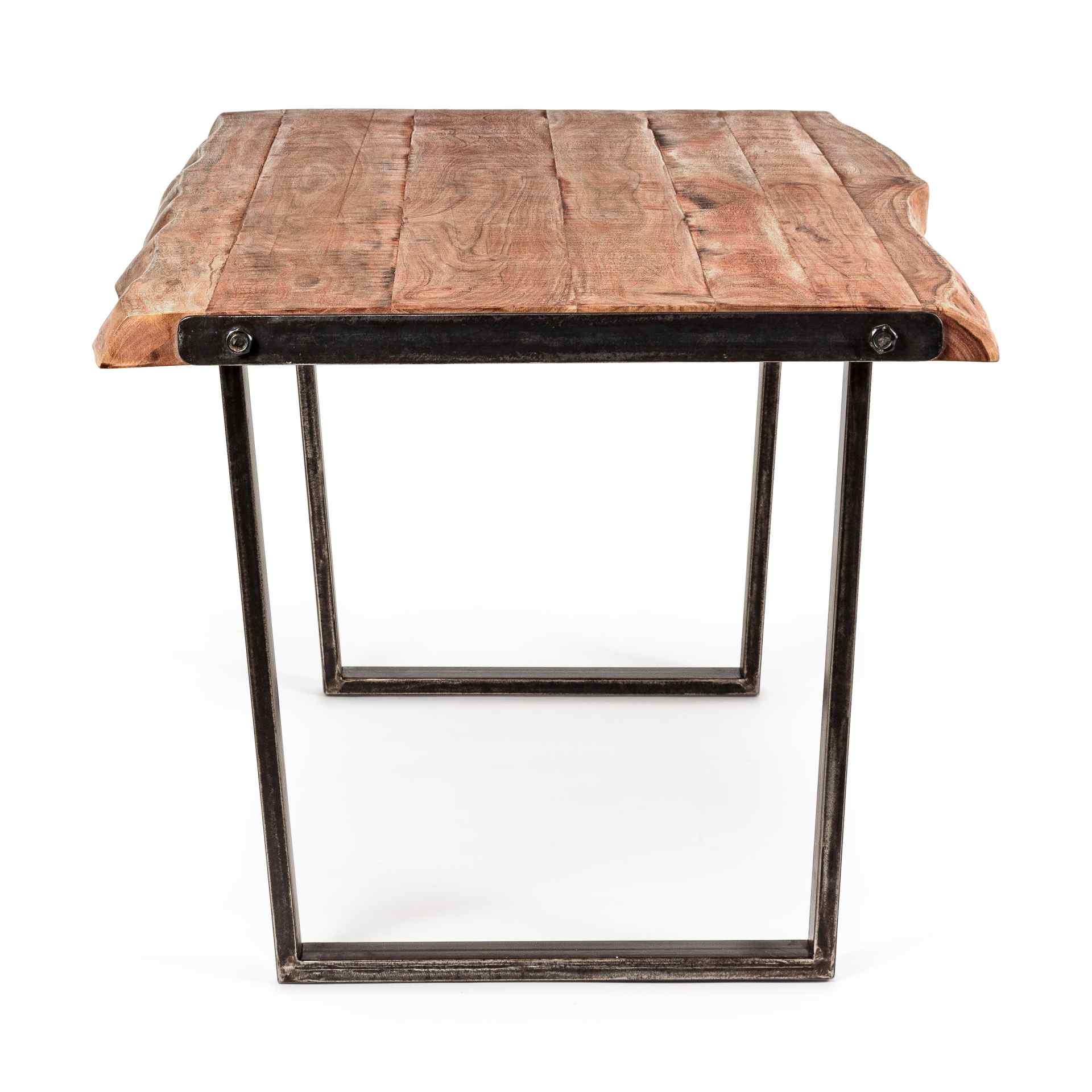 Der Esstisch Elmer überzeugt mit seinem moderndem Design. Gefertigt wurde er aus Akazienholz, welches einen natürlichen Farbton besitzt. Das Gestell des Tisches ist aus Metall und ist in eine schwarze Farbe. Der Tisch besitzt eine Breite von 180 cm.