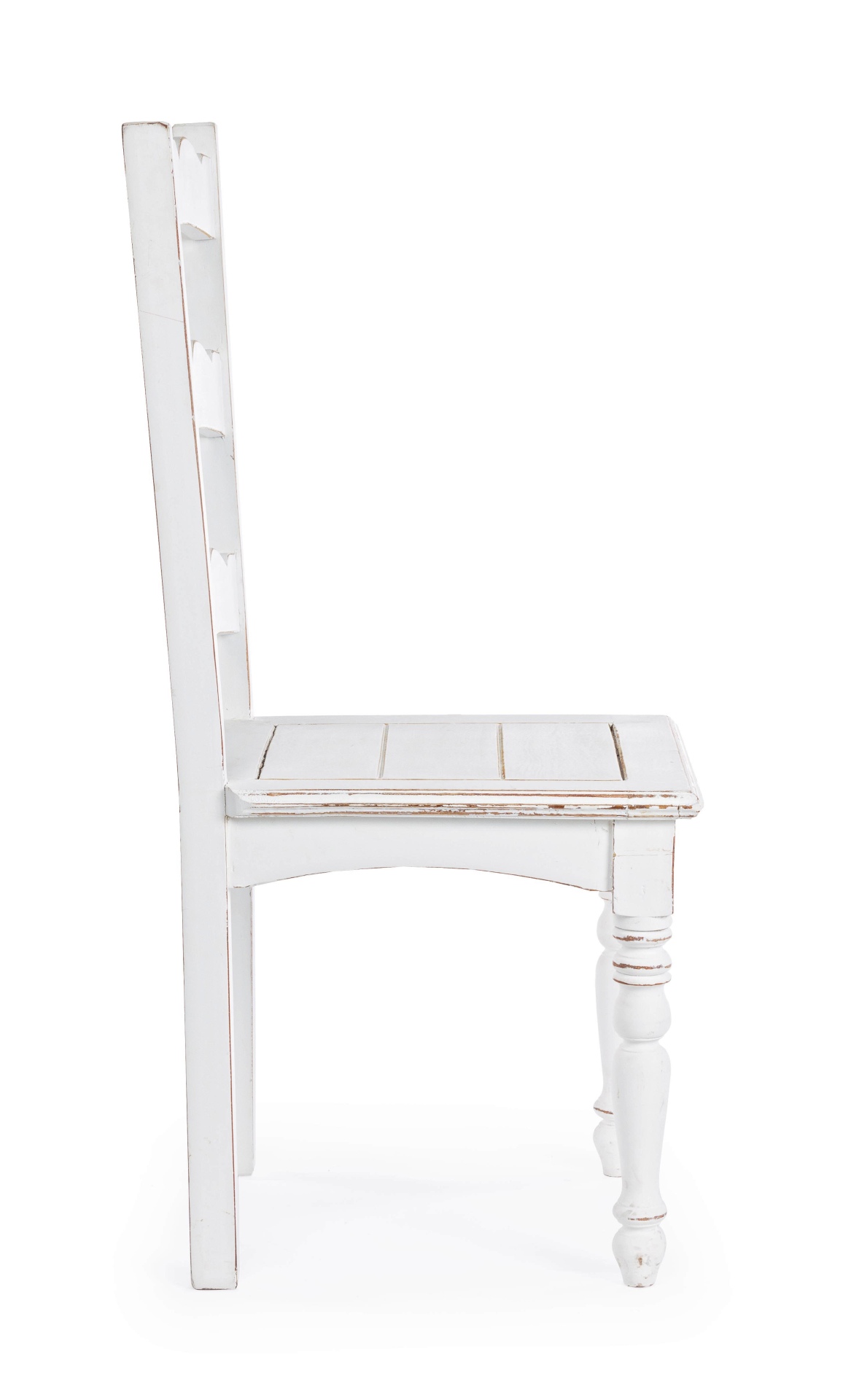 Der Stuhl Colette überzeugt mit seinem klassischen Design. Gefertigt wurde der Stuhl aus Mangoholz, welches eine weiße Feinbearbeitung durch Nitrozellulose erhalten hat und somit einen weißen Farbton hat.