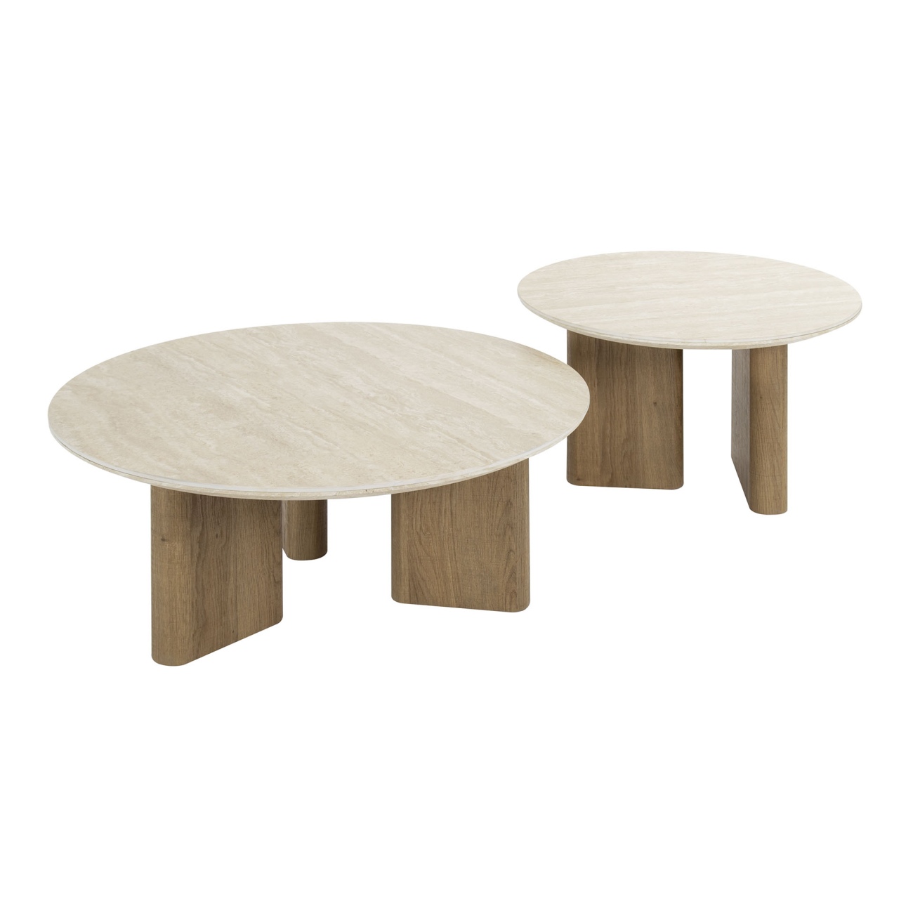 2er-Set Couchtisch Joradis - Keramik in Travertin-Optik, Rund