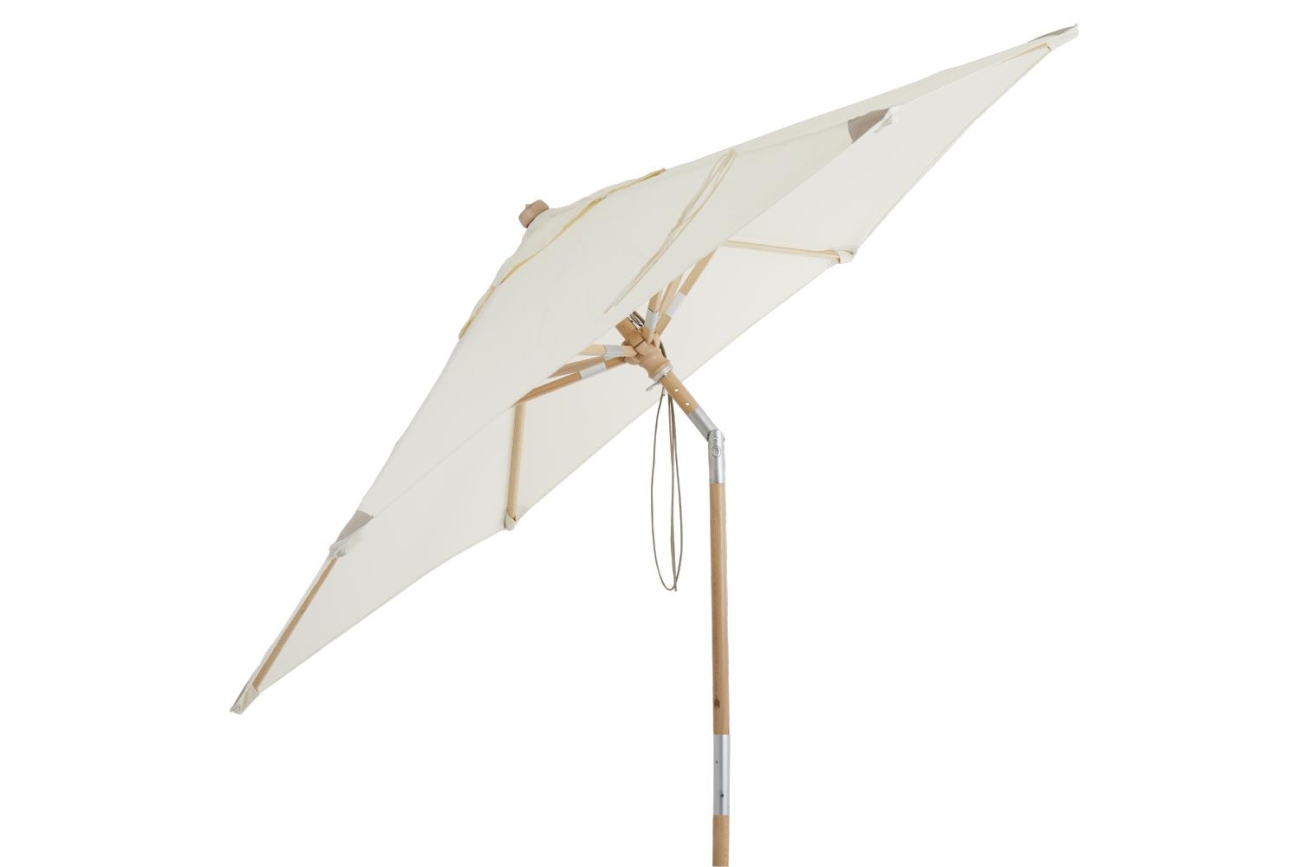 Der Sonnenschirm Trieste überzeugt mit seinem modernen Design. Gefertigt wurde er aus Kunstfasern, welcher einen weißen Farbton besitzt. Das Gestell ist aus Buchenholz und hat eine natürliche Farbe. Der Schirm hat einen Durchmesser von 250 cm.