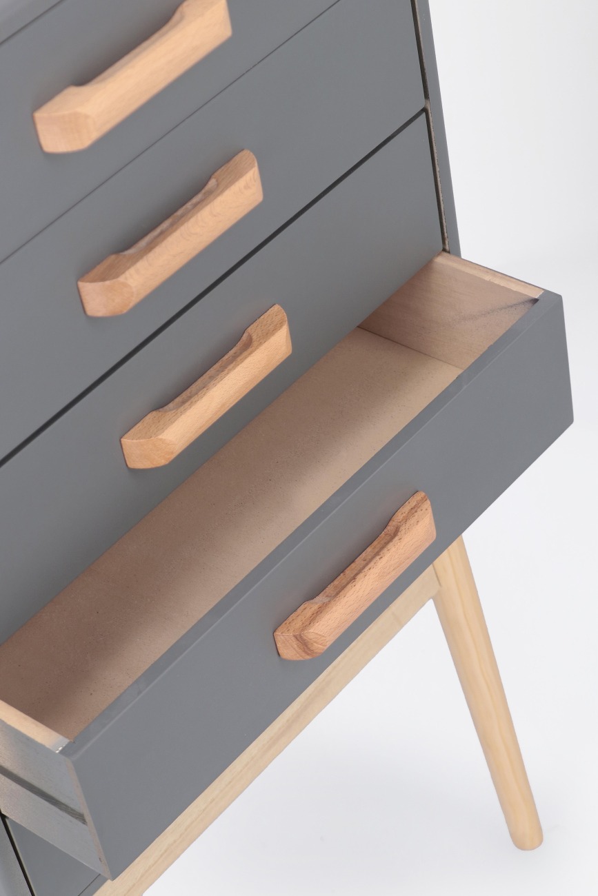 Kommode Ordinary aus Kiefernholz Grau, 5 Schubladen