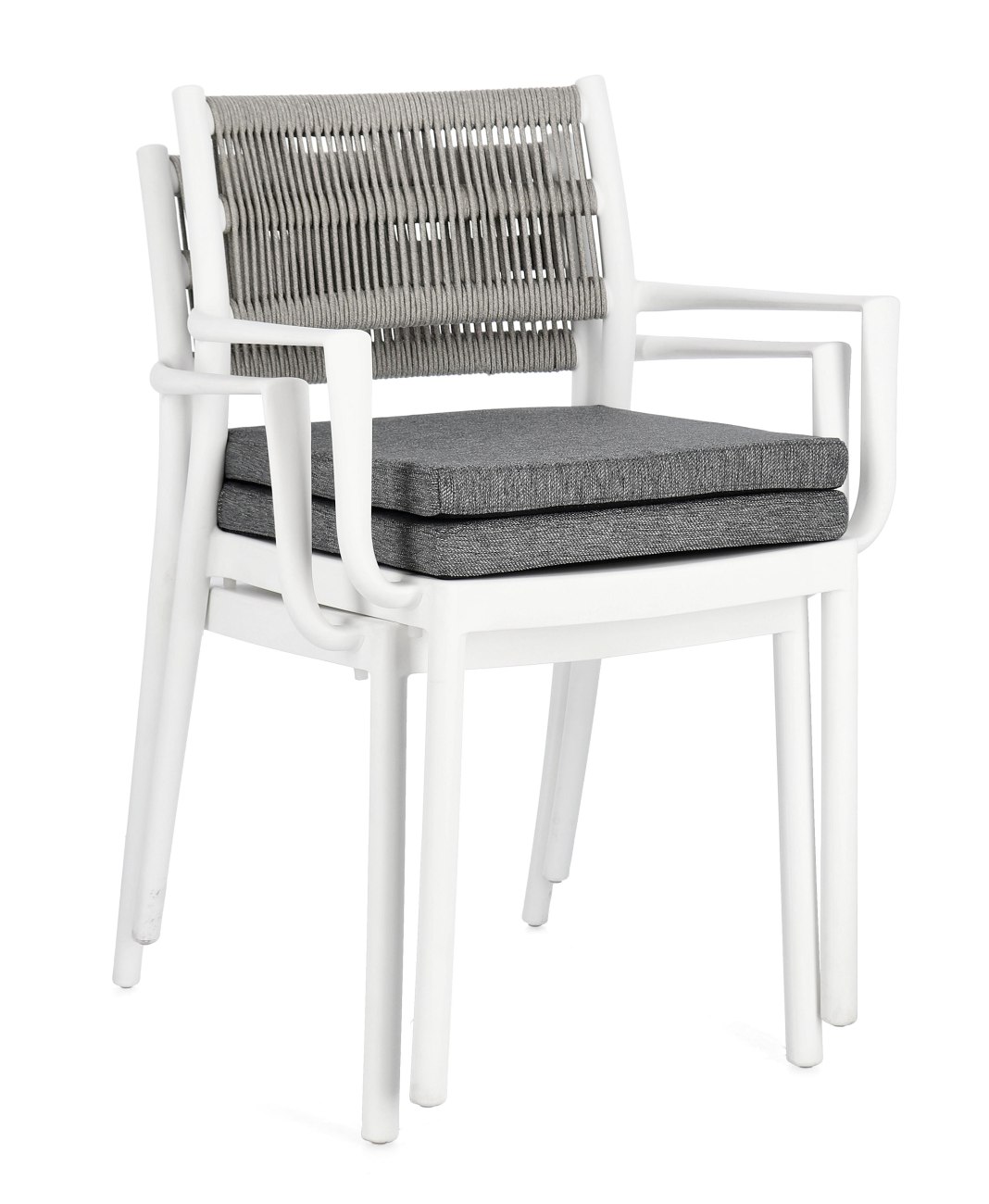 Gartenstuhl Alvin mit Armlehne, Weiß / Hellgrau
