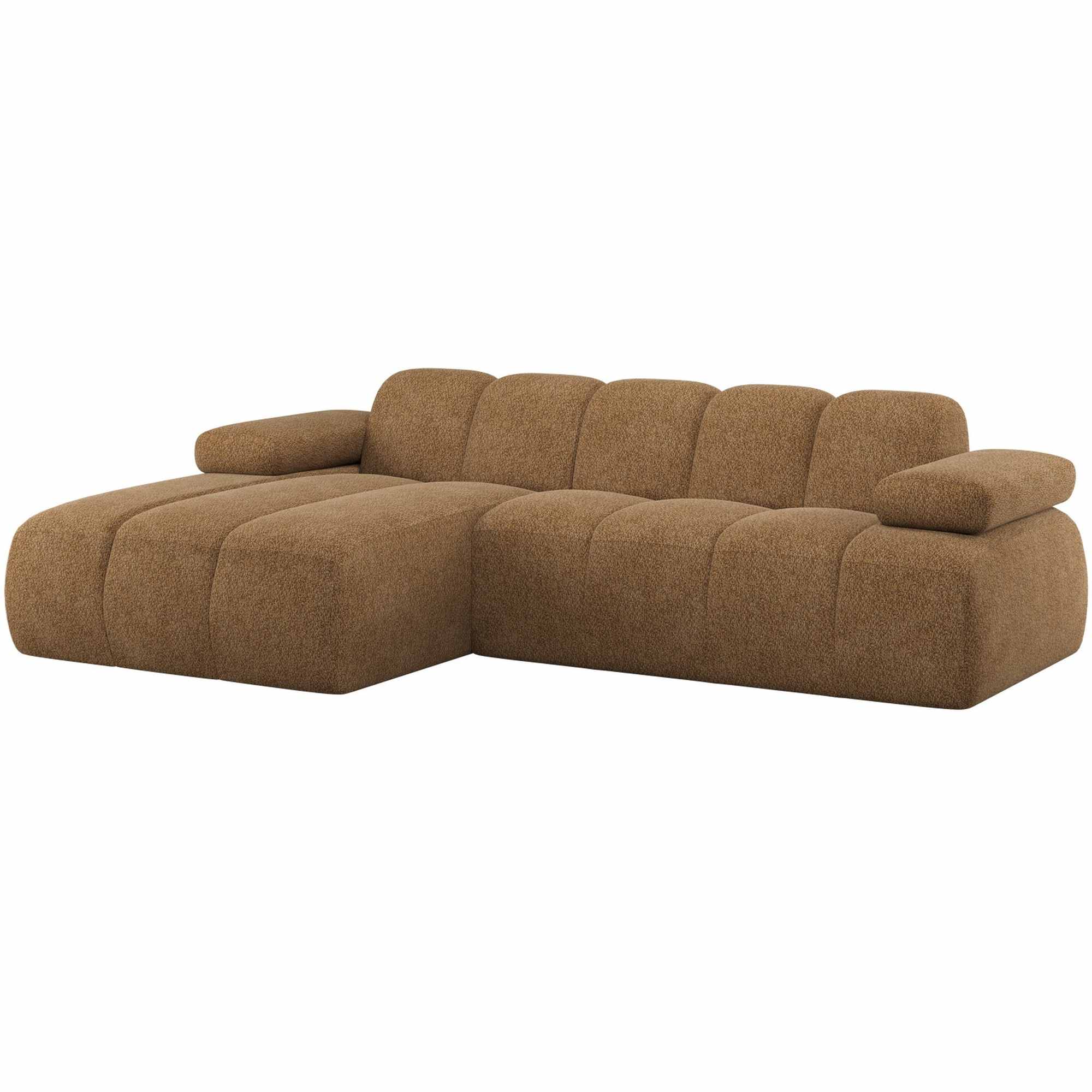 Ecksofa Mojo Chenille-Stoff, modern mit Chaiselongue links, honiggelb, verstellbare Armlehnen