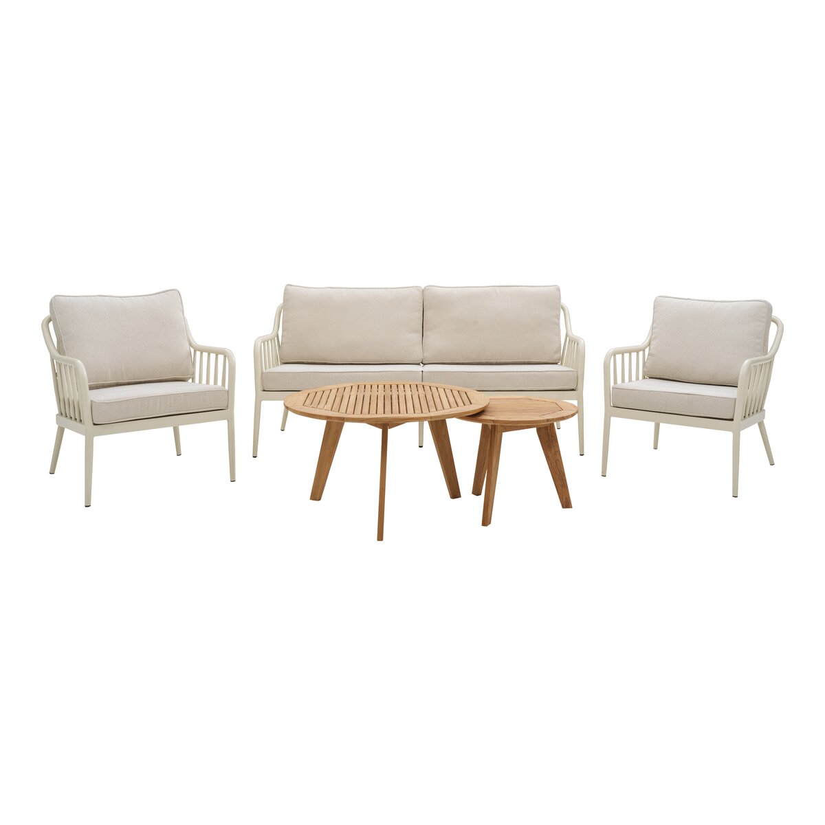 Gartensofa Coleville 2,5-Sitzer, Aluminium & Olefin-Stoff, Pearl White/Dot Beige