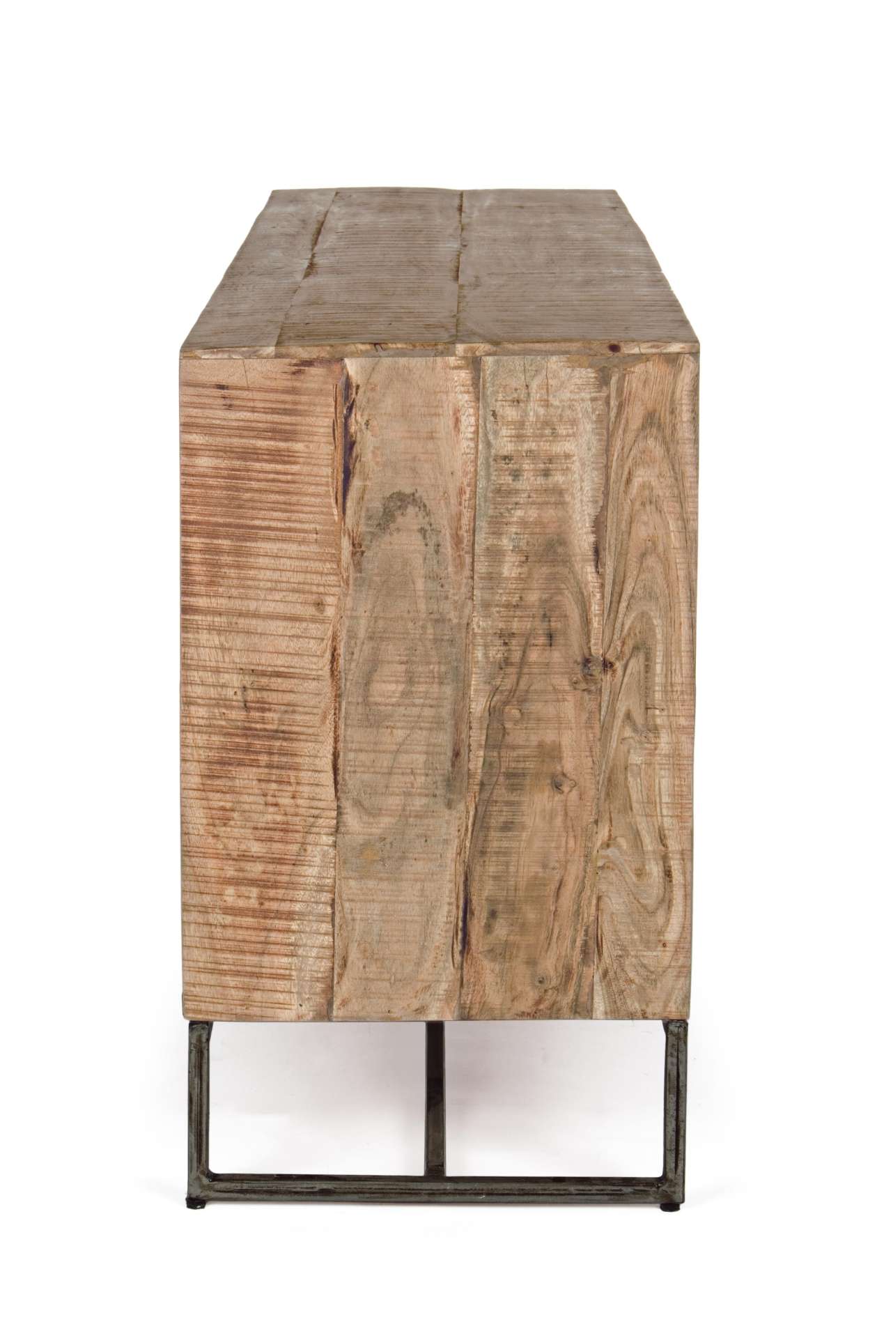 Das Sideboard Elmer überzeugt mit seinem industriellem Design. Gefertigt wurde es aus Akazien-Holz, welches einen natürlichen Farbton besitzt. Das Gestell ist aus Metall und hat eine schwarze Farbe. Das Sideboard verfügt über zwei Türen und drei Schublade
