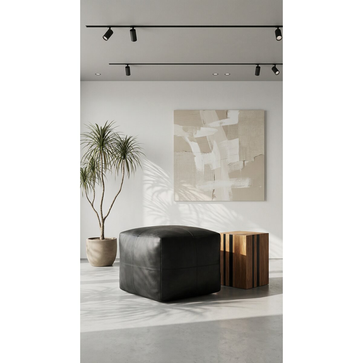 Pouf Anneta aus Leder 50x50 cm, Schwarz