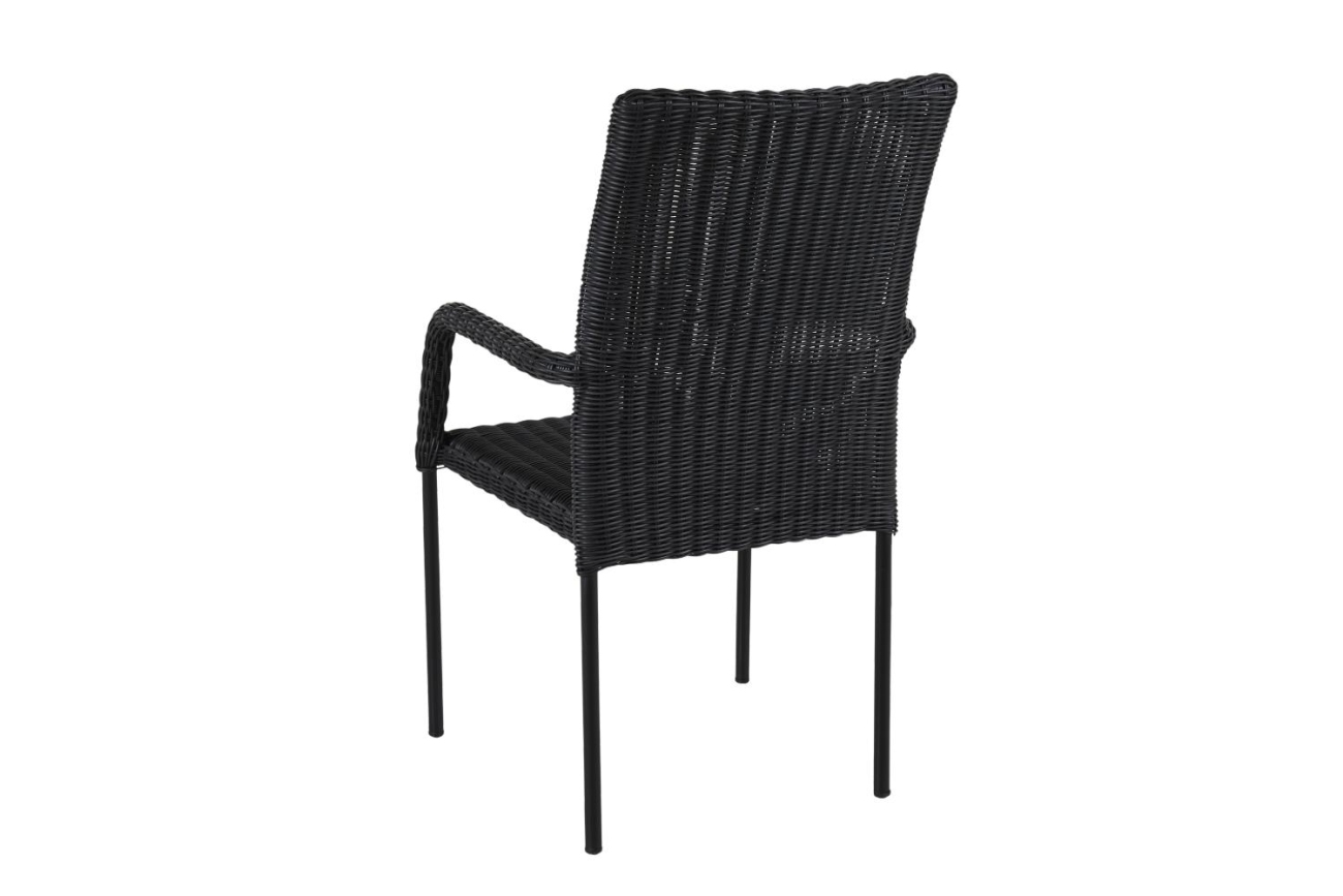 Der Gartenstuhl Nypon überzeugt mit seinem modernen Design. Gefertigt wurde er aus Rattan, welcher einen schwarzen Farbton besitzt. Das Gestell ist aus Metall und hat eine schwarze Farbe. Die Sitzhöhe des Stuhls beträgt 43 cm.