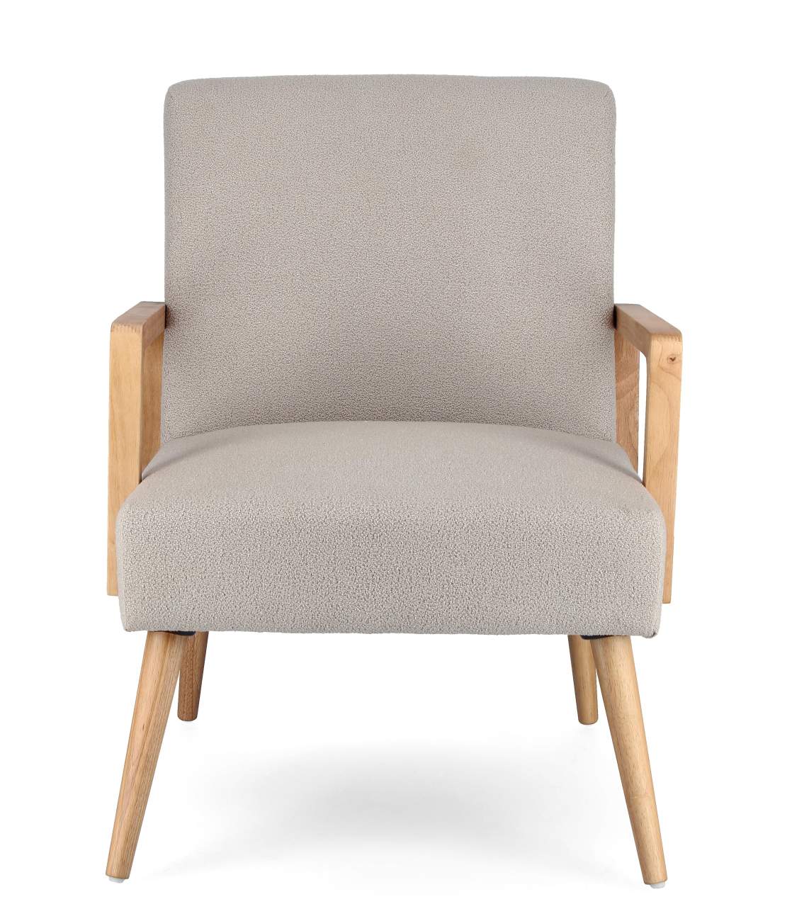 Der Sessel Verina überzeugt mit seinem modernen Stil. Gefertigt wurde er aus einem Stoff-Bezug, welcher einen hellgrauen Farbton besitzt. Das Gestell ist aus Kautschukholz und hat eine natürliche Farbe. Der Sessel verfügt über eine Armlehne.