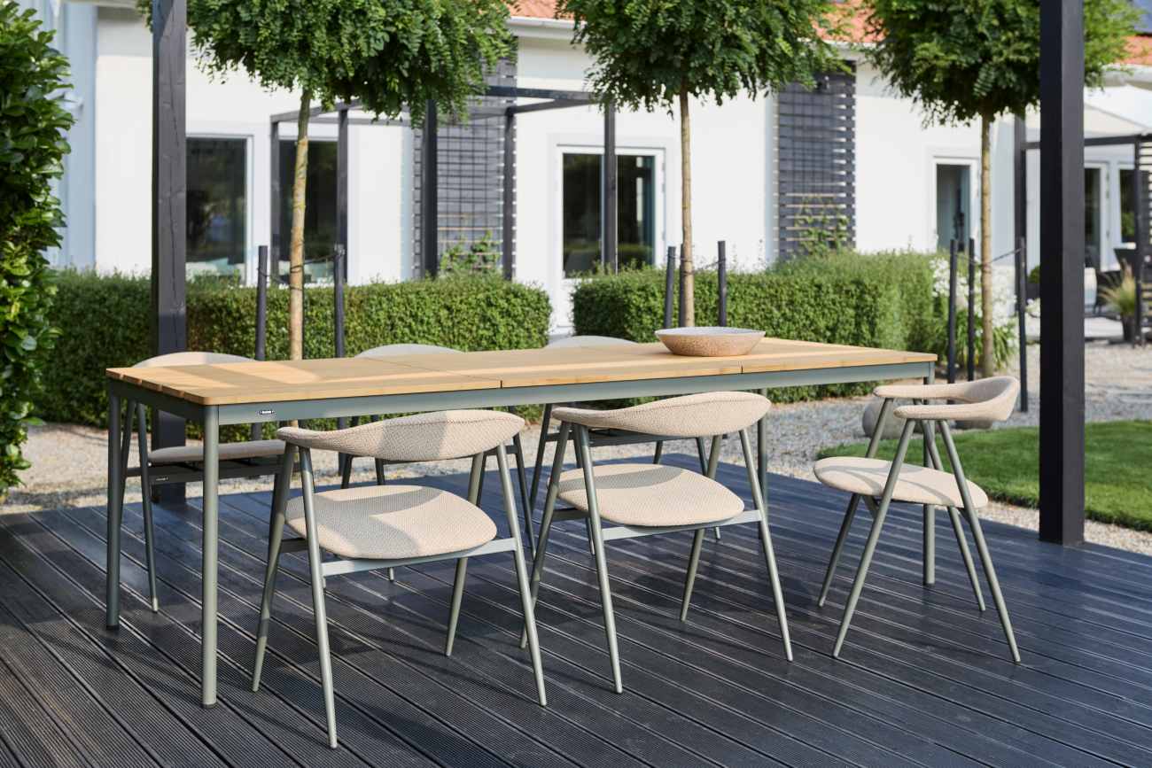 Gartenstuhl Boi mit Armlehne, Grün / Beige