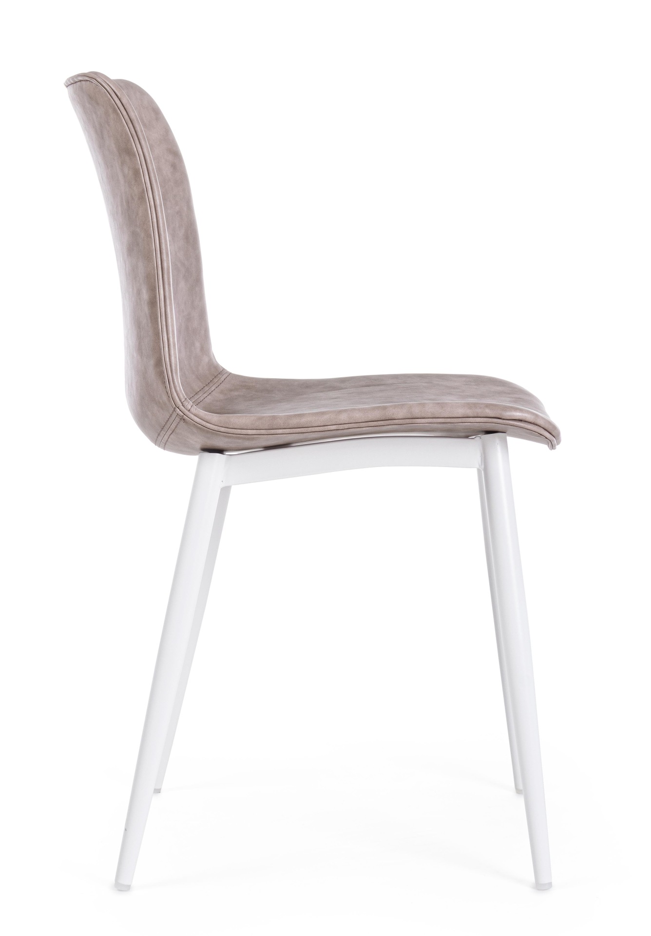 Der Esszimmerstuhl Kyra überzeugt mit seinem modernen Design. Gefertigt wurde der Stuhl aus Kunstleder, welcher einen Beige Farbton besitzt. Das Gestell ist aus Metall und ist Weiß. Die Sitzhöhe beträgt 44 cm.
