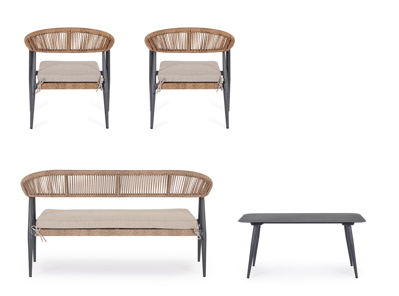 Garten-Set Jandia 4er Gruppe, Anthrazit / Natur