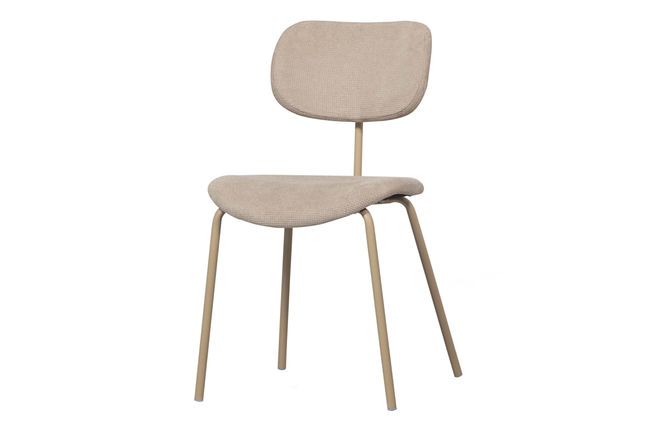 Der Esszimmerstuhl Link überzeugt mit seinem modernen Design. Gefertigt wurde er aus geripptem Stoff, welcher einen Sand Farbton besitzt. Das Gestell ist auch aus Metall und hat eine Sand Farbe. Die Sitzhöhe des Stuhls beträgt 47 cm