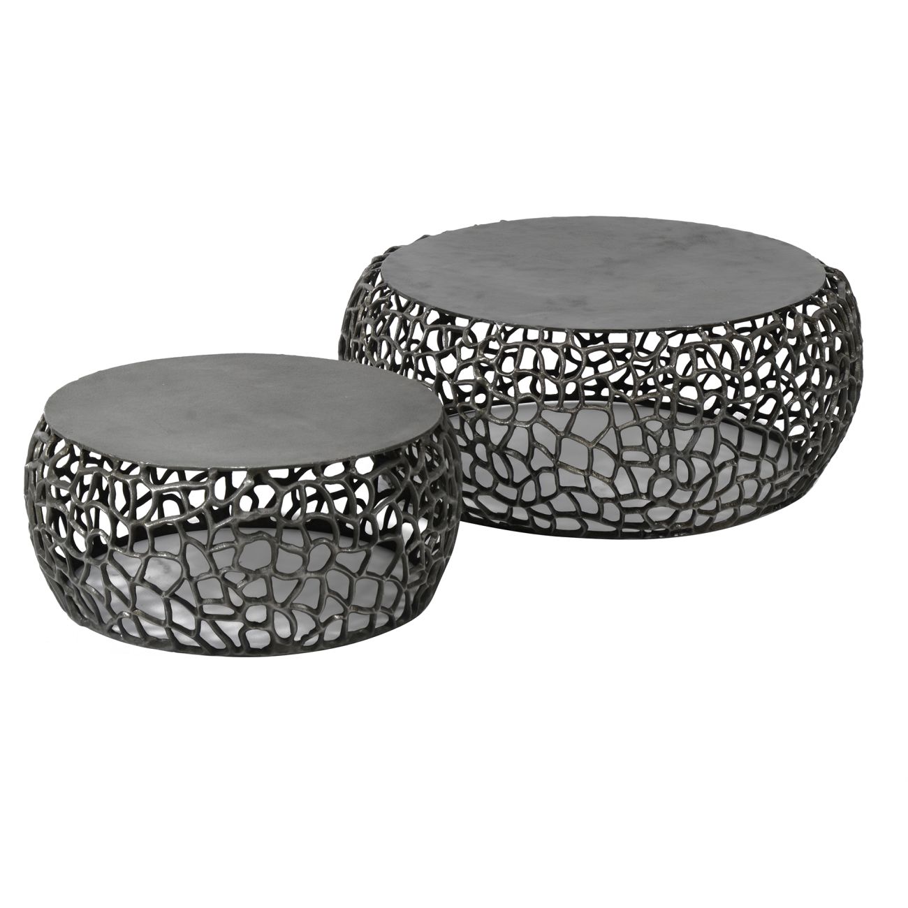 3er-Set Couchtisch Labyrinth - Aluminium Schwarz-Nickel, Ø 55 / 75 cm 2er-Set Couchtisch Astilbe - Aluminium Schwarz-Nickel, Ø 55 / 75 cm