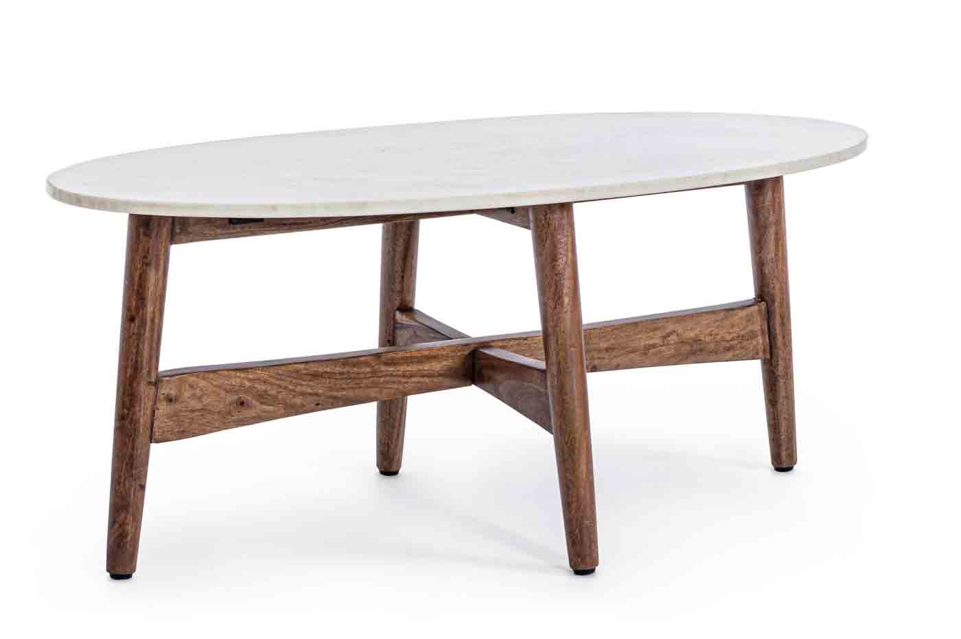 Der Beistelltisch Albany wurde aus einem Gestell aus Akazienholz gefertigt. Die Tischplatte ist aus weißen Marmor.