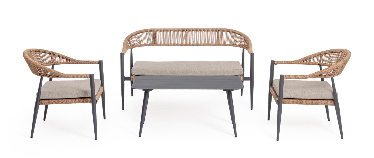 Garten-Set Jandia 4er Gruppe, Anthrazit / Natur