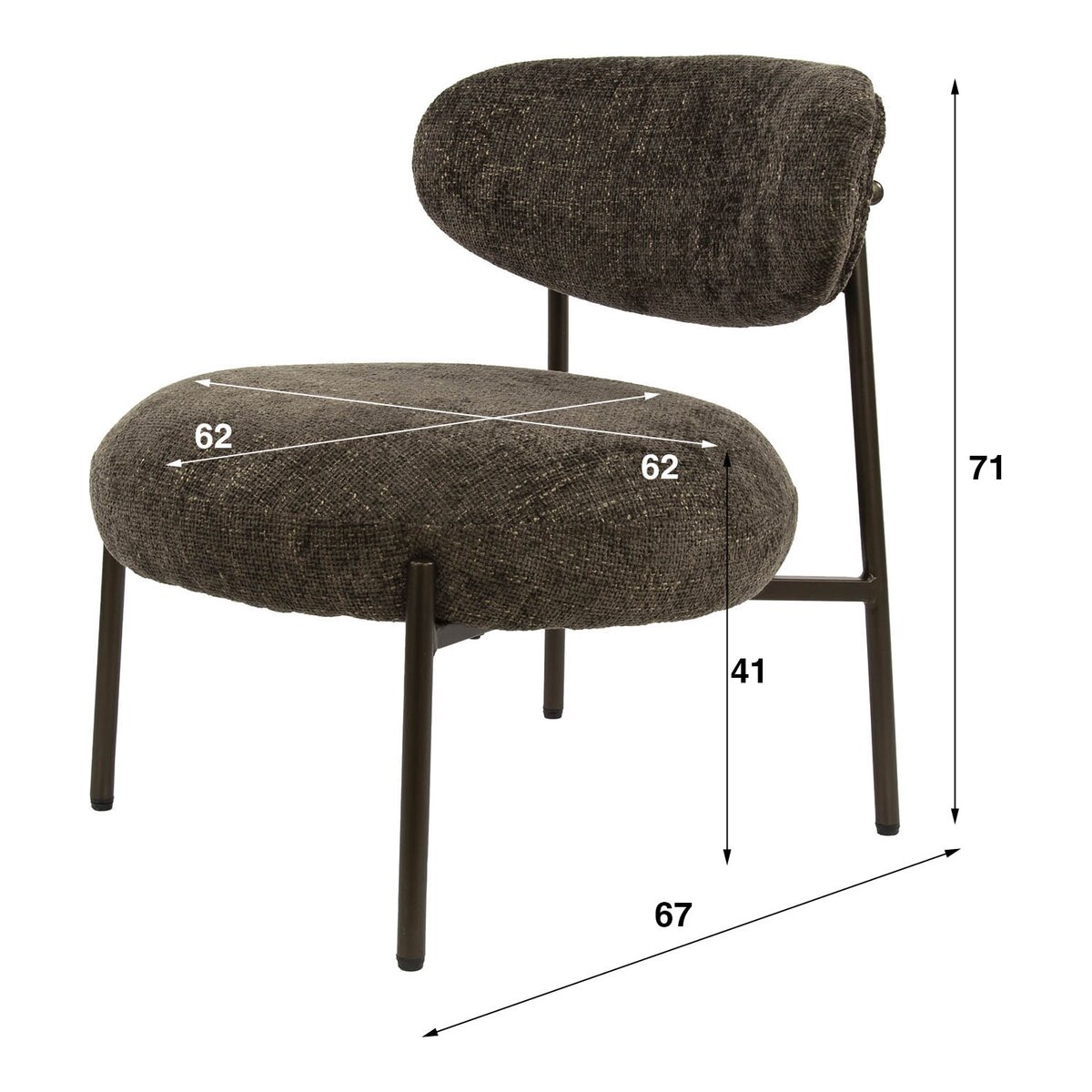 Sessel Velcira Rund aus Webstoff, modern und komfortabel, Braun, weiche Polsterung