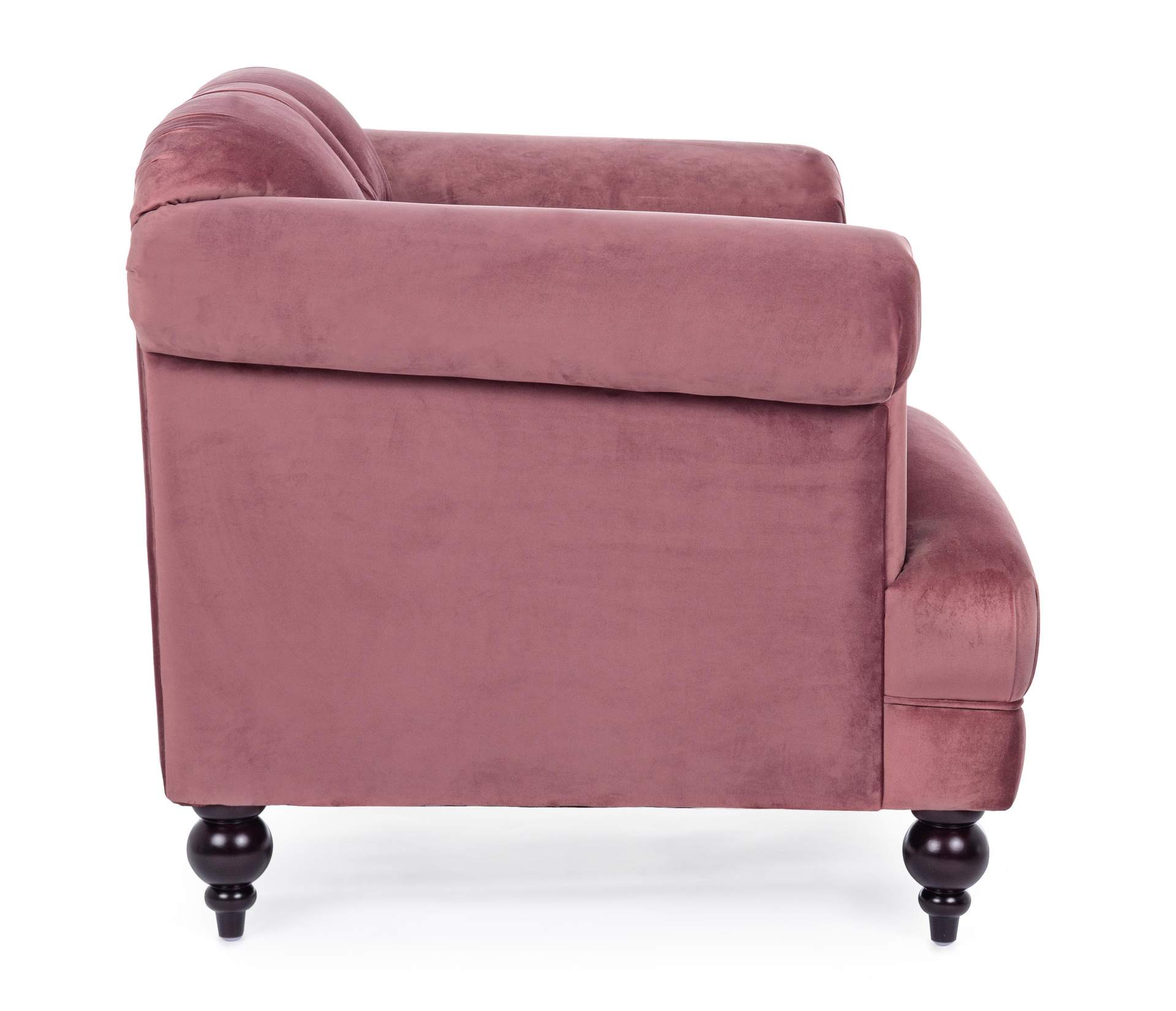 Der Sessel Blossom überzeugt mit seinem klassischen Design. Gefertigt wurde er aus Stoff in Samt-Optik, welcher einen altrosa Farbton besitzt. Das Gestell ist aus Kautschukholz und hat eine schwarze Farbe. Der Sessel besitzt eine Sitzhöhe von 44 cm. Die B