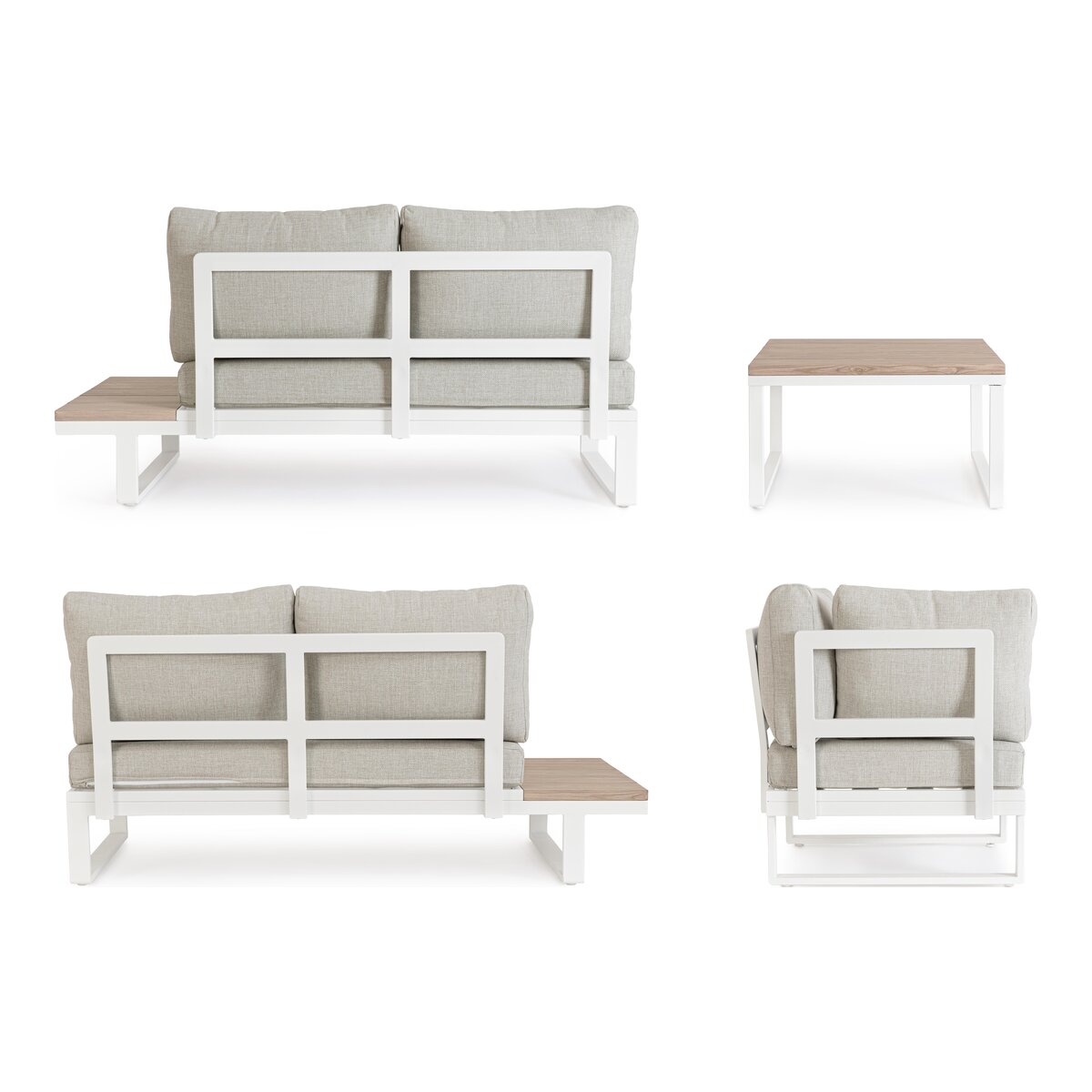 Gartenecksofa Zelmar - Aluminium Off-White & Olefin Grau, inkl. Couchtisch