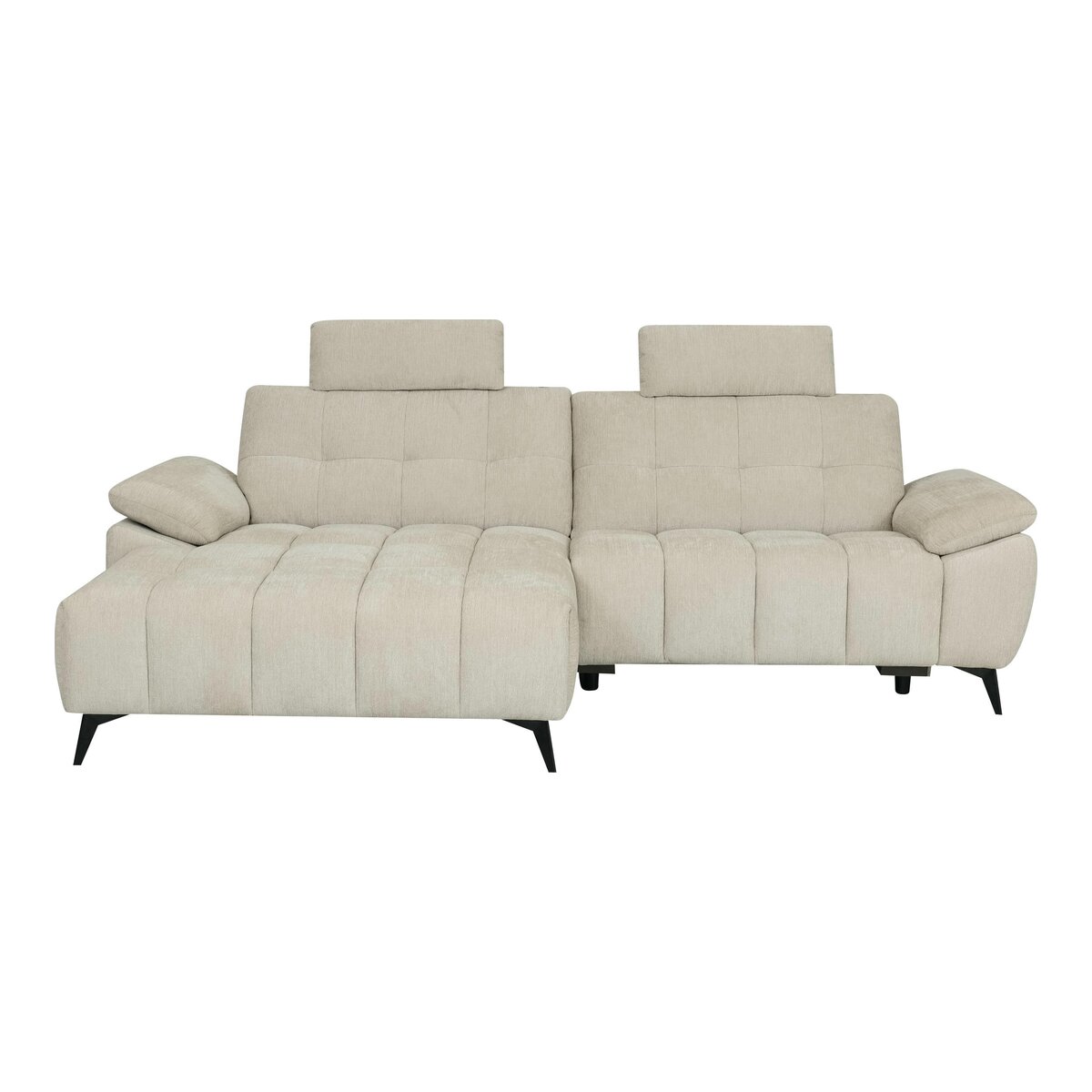 Ecksofa Odaloc Links Stoff Beige - elektrische Fußstütze & USB-Port