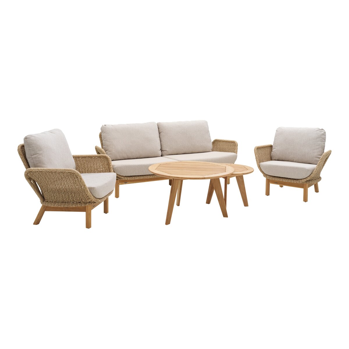 Gartensofa Lily 2,5-Sitzer Natur/Beige - Polyrattan & Teakholz, inkl. Kissen