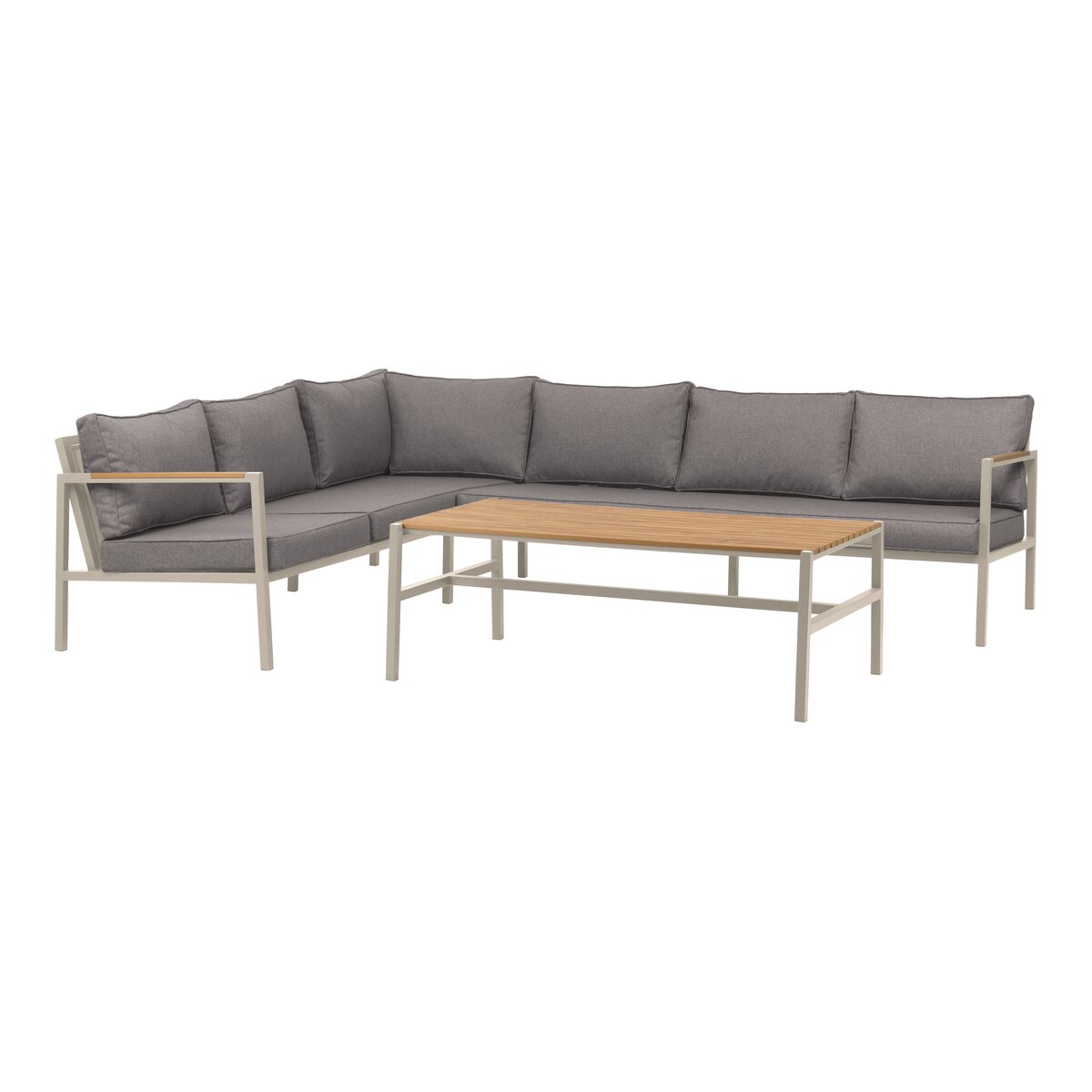 Gartenecksofa Cap, Hellgrau/Grau - Aluminium, inkl. Couchtisch & Kissen, 214x279 cm