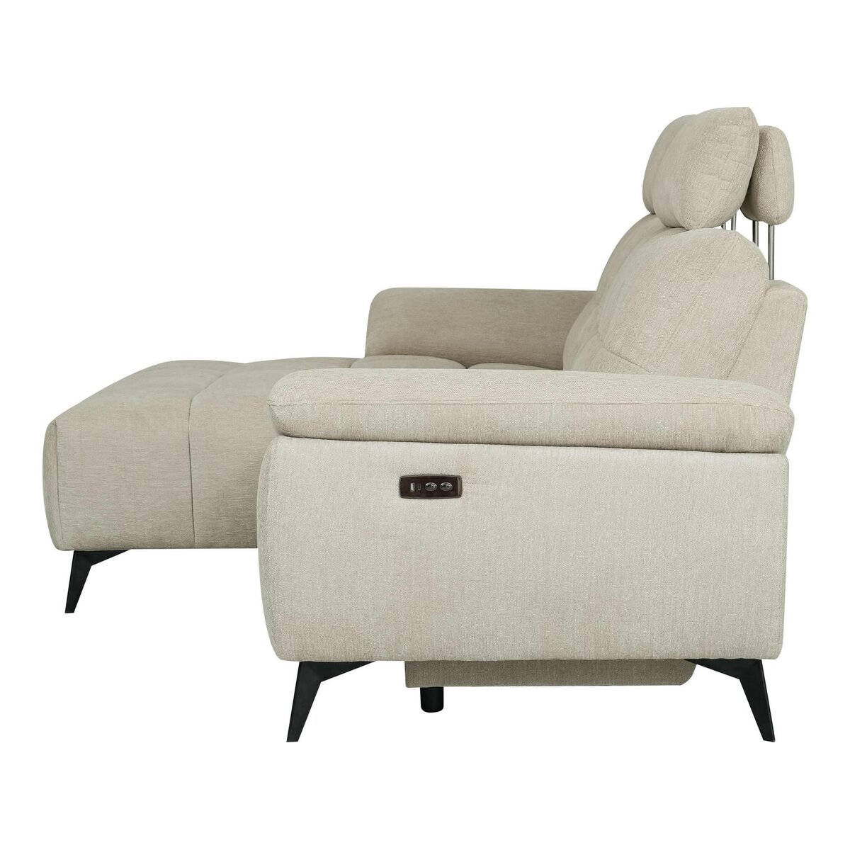 Ecksofa Odaloc Links Stoff Beige - elektrische Fußstütze & USB-Port
