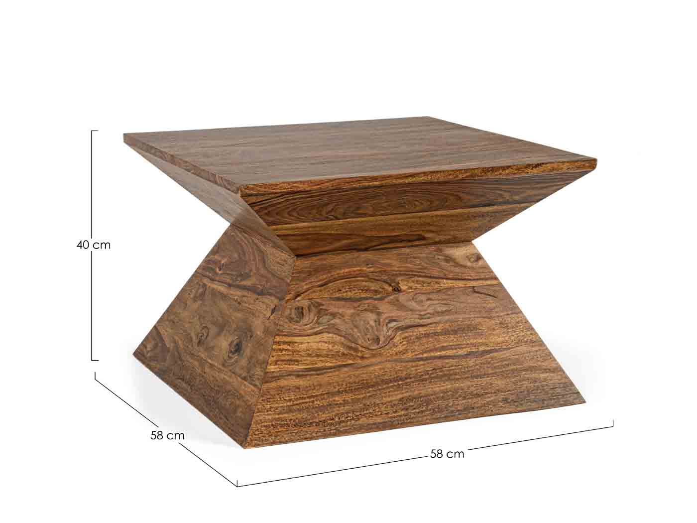 Der Beistelltisch Egypt überzeugt mit seiner besonderen und ausgefallen Form. Gefertigt wurde der Tisch aus Sheesham Holz, welches lackiert wurde.