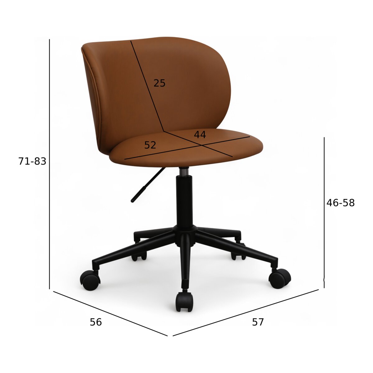 Bürostuhl Oboa aus Kunstleder - Drehbar, Höhenverstellbar, Neigbar, Hellbraun