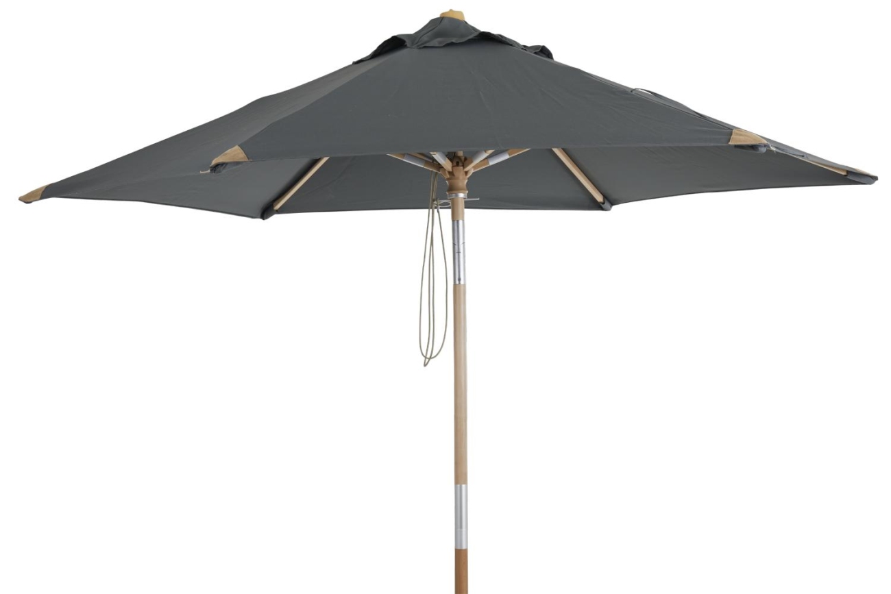 Der Sonnenschirm Trieste überzeugt mit seinem modernen Design. Gefertigt wurde er aus Kunstfasern, welcher einen grauen Farbton besitzt. Das Gestell ist aus Buchenholz und hat eine natürliche Farbe. Der Schirm hat einen Durchmesser von 250 cm.